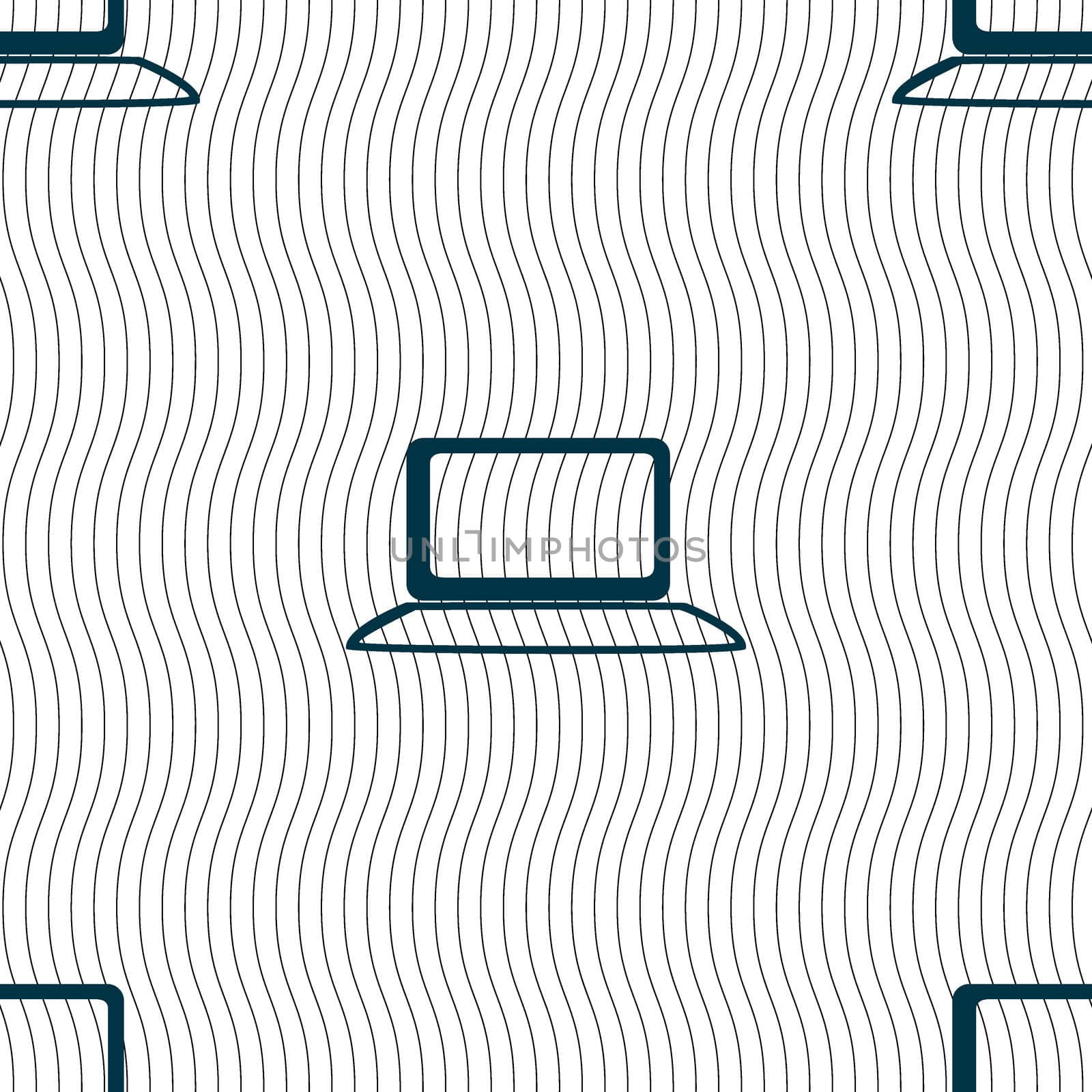 Laptop sign icon. Notebook pc with graph symbol. Monitoring. Seamless pattern with geometric texture.  by serhii_lohvyniuk