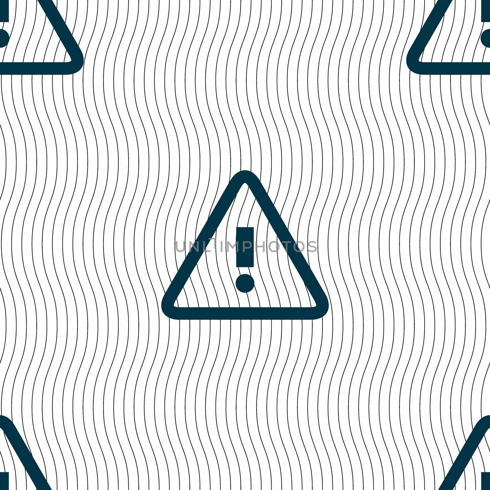 Attention caution sign icon. Exclamation mark. Hazard warning symbol. Seamless pattern with geometric texture. illustration