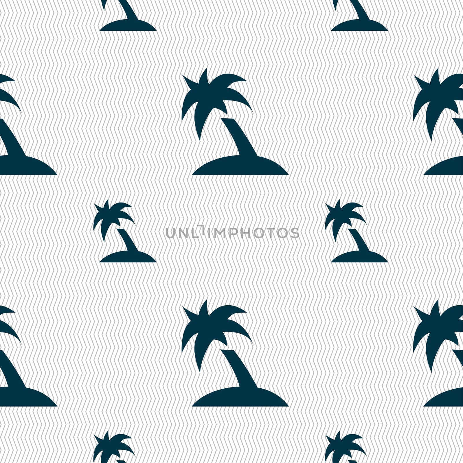 Palm Tree, Travel trip icon sign. Seamless pattern with geometric texture. illustration