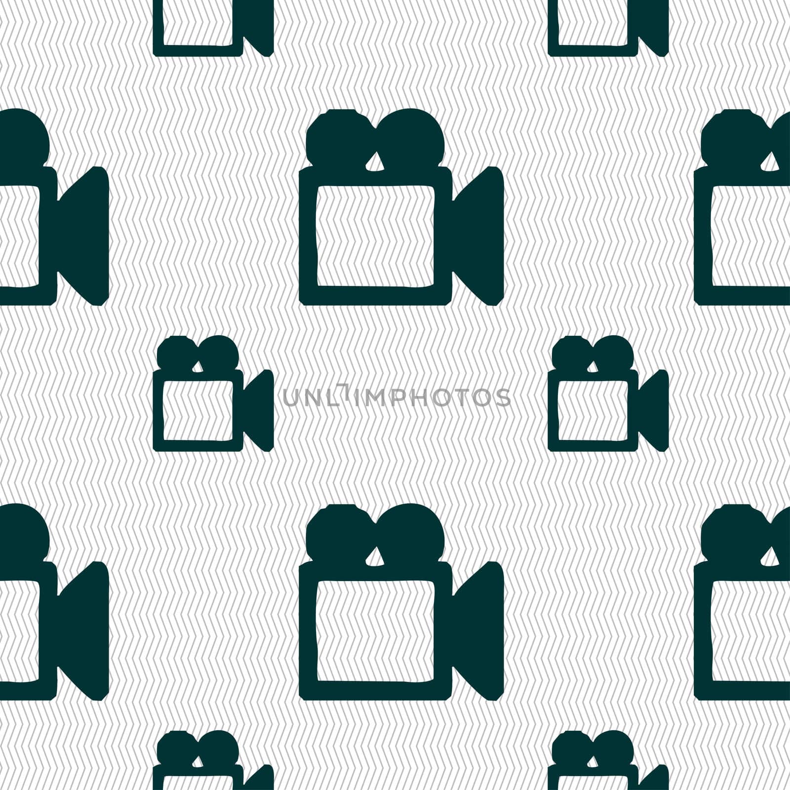 camcorder icon sign. Seamless pattern with geometric texture. illustration