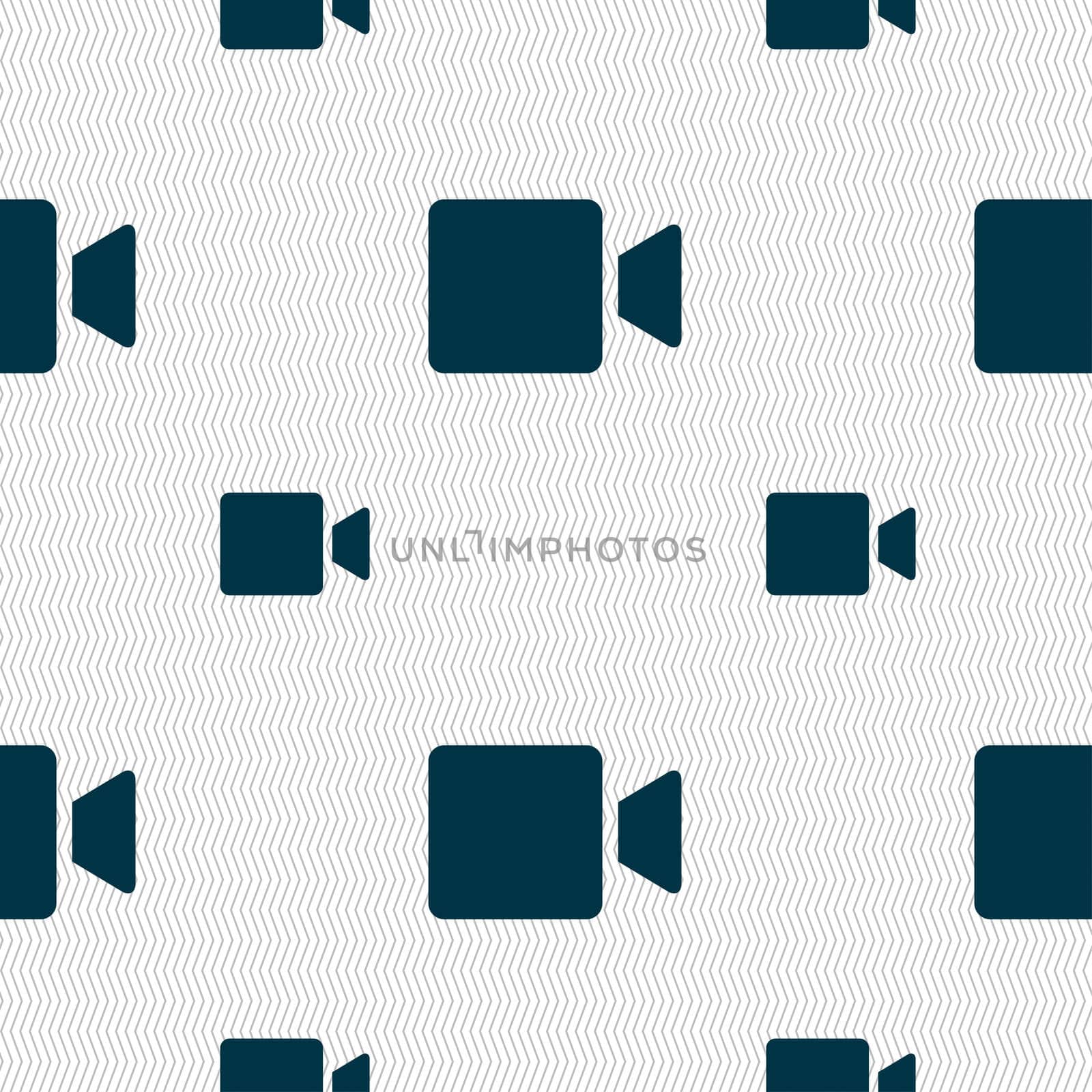 Video camera icon sign. Seamless pattern with geometric texture. illustration