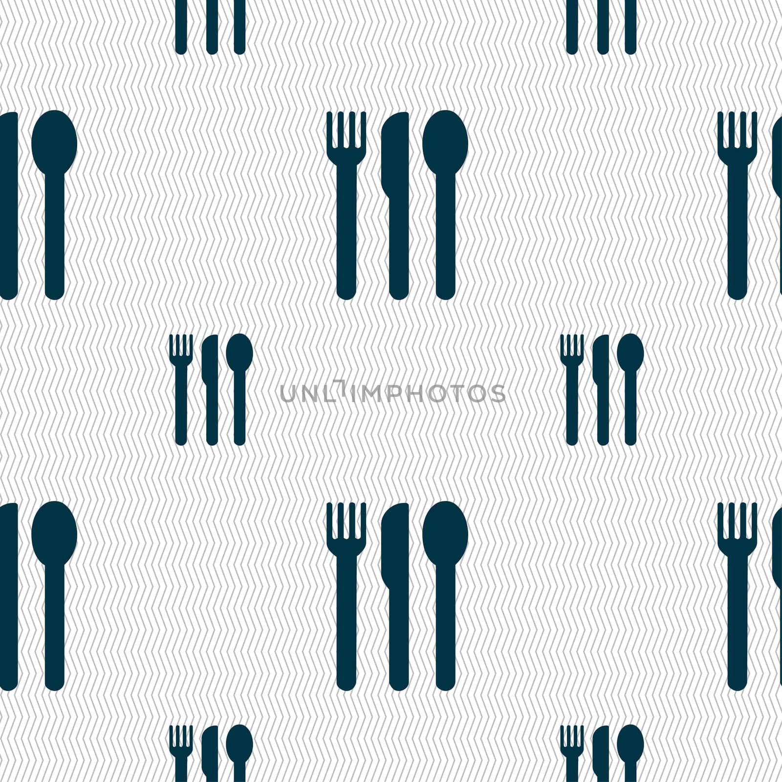 fork, knife, spoon icon sign. Seamless pattern with geometric texture. illustration