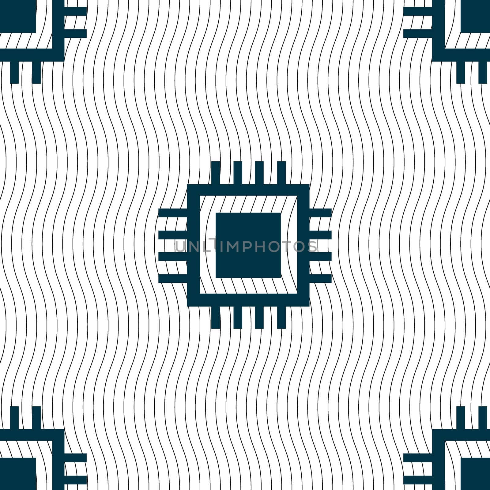 Central Processing Unit Icon. Technology scheme circle symbol. Seamless pattern with geometric texture. illustration