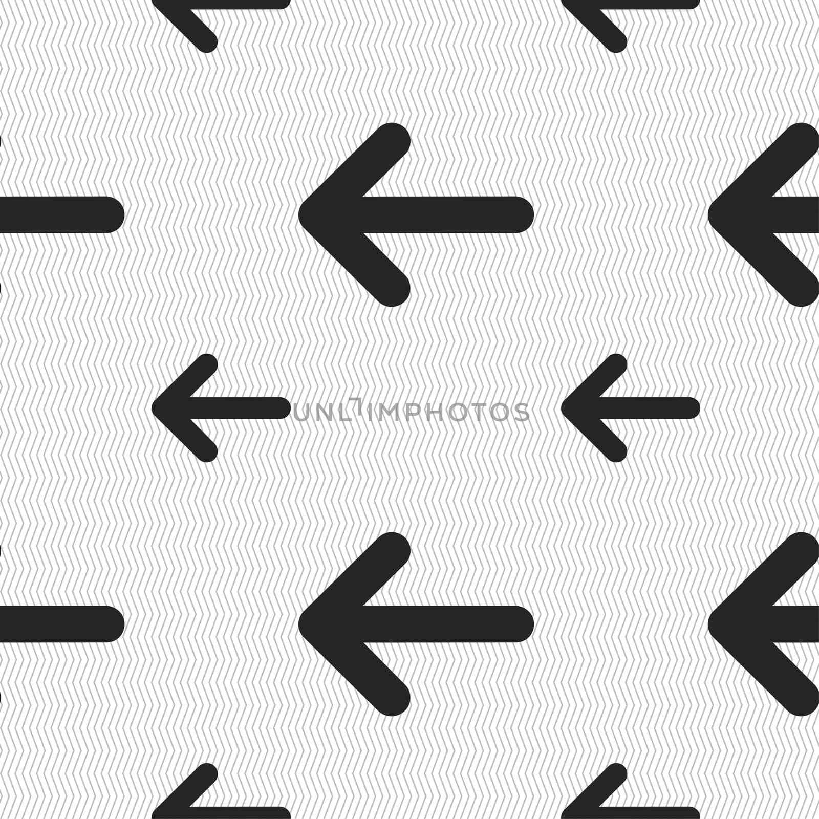 Arrow left, Way out icon sign. Seamless pattern with geometric texture. illustration