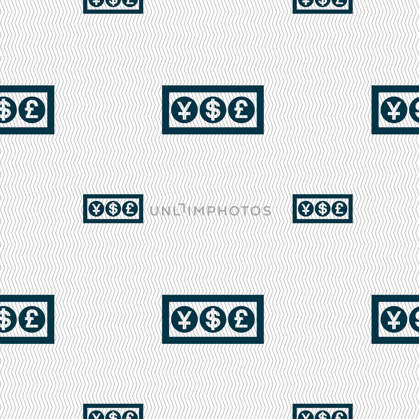 Cash currency icon sign. Seamless pattern with geometric texture. illustration