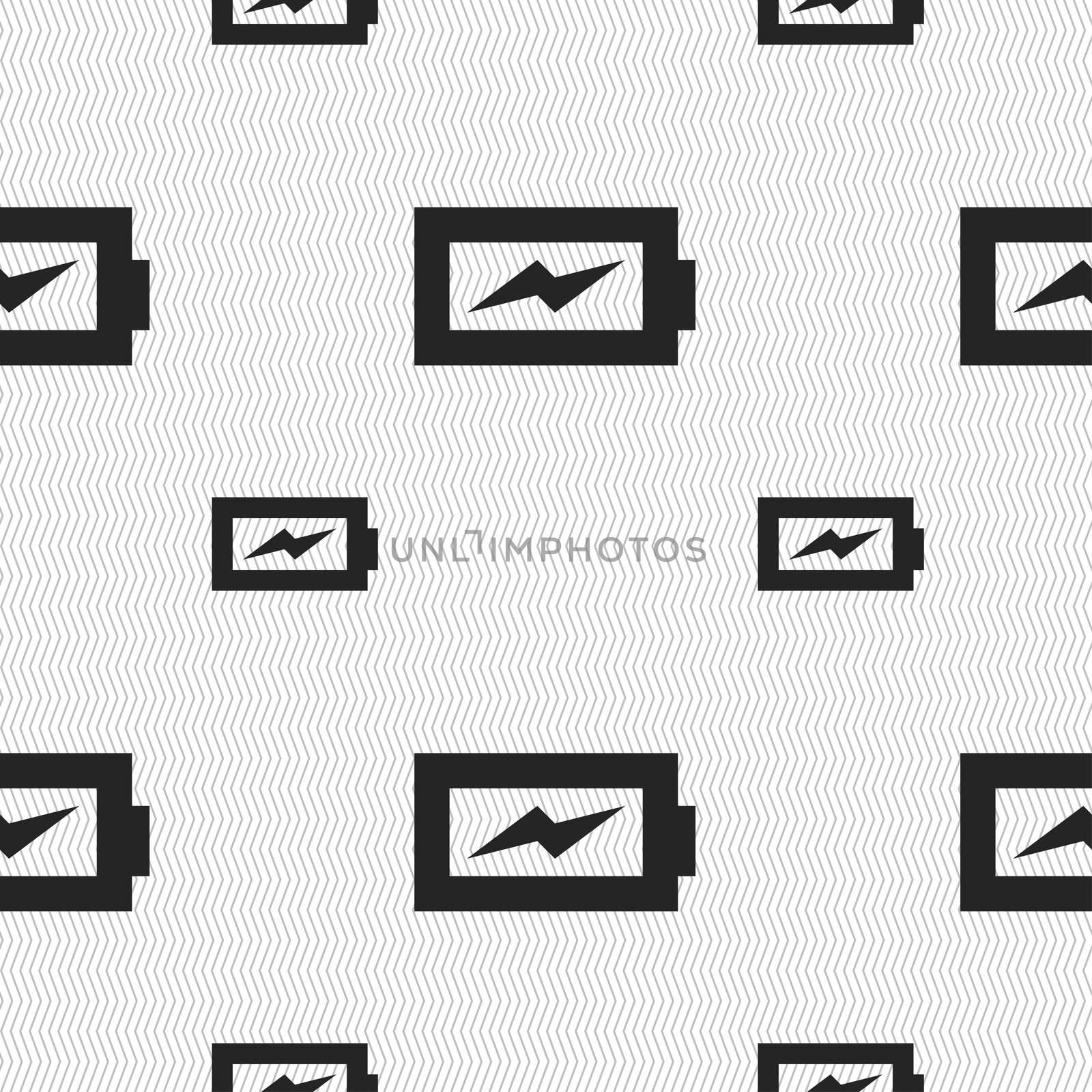 Battery charging icon sign. Seamless pattern with geometric texture. illustration