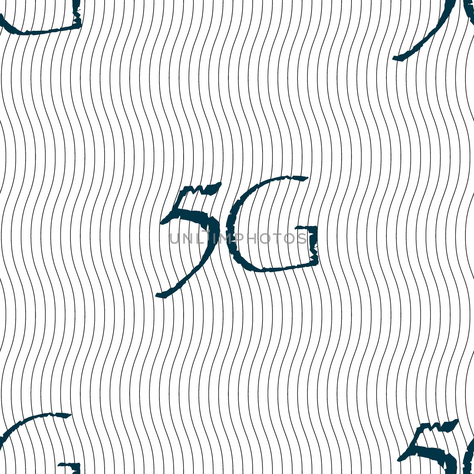 5G sign icon. Mobile telecommunications technology symbol. Seamless pattern with geometric texture. illustration