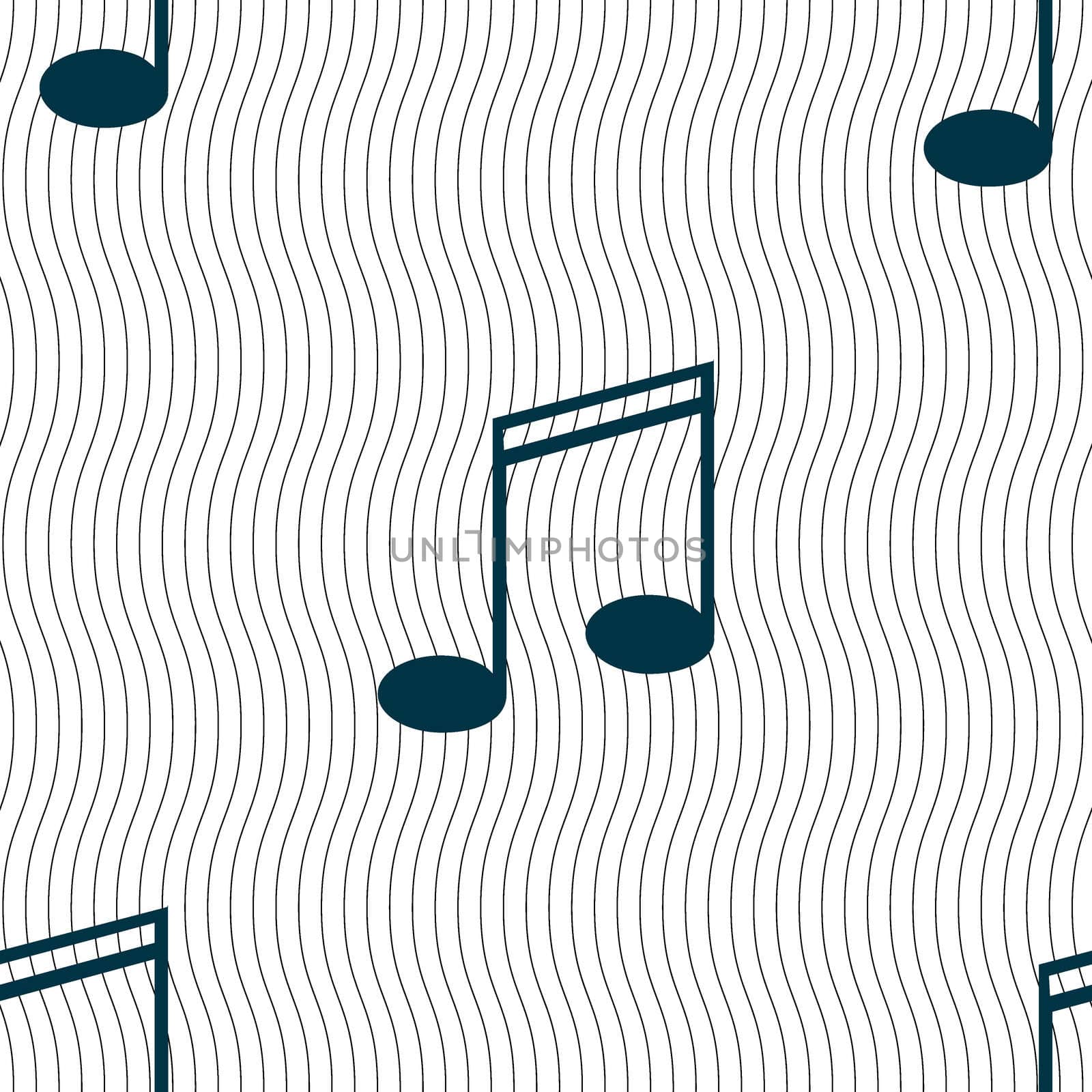 Music note sign icon. Musical symbol. Seamless pattern with geometric texture. illustration