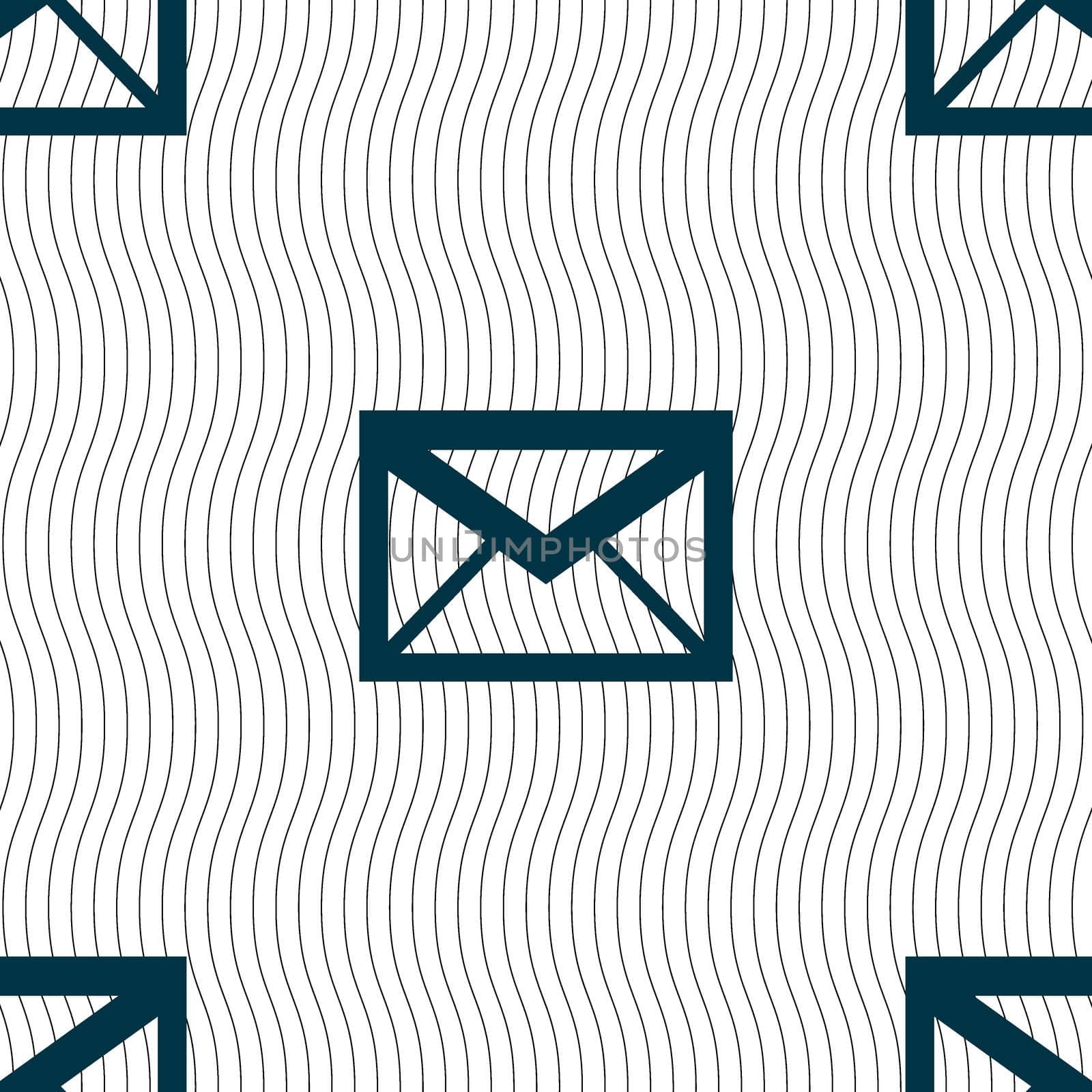 Mail icon. Envelope symbol. Message sign. navigation button. Seamless pattern with geometric texture. illustration