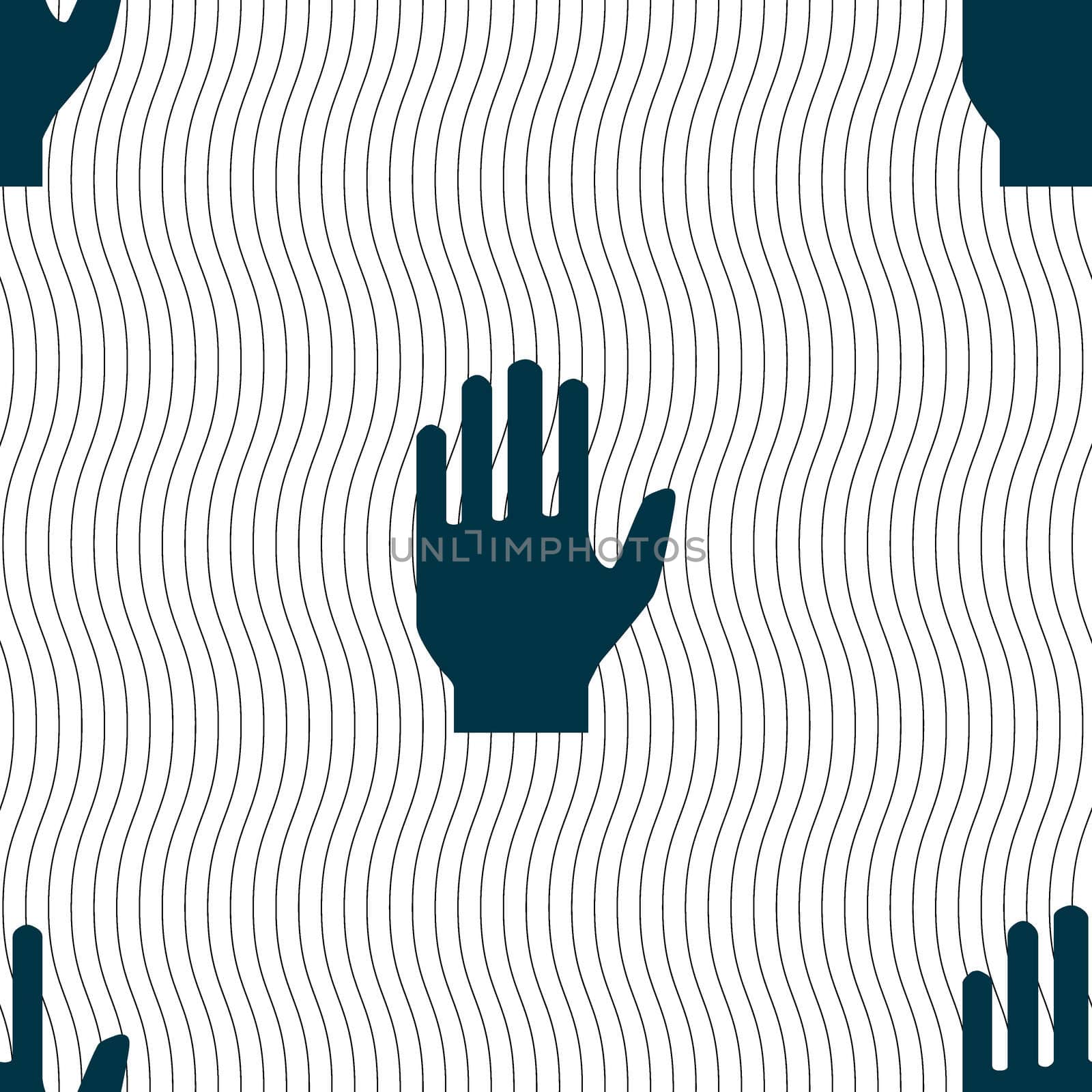 Hand print sign icon. Stop symbol. Seamless pattern with geometric texture. illustration