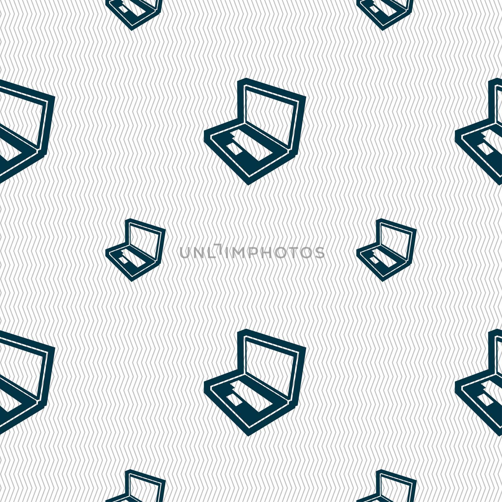 Laptop icon sign. Seamless pattern with geometric texture. illustration