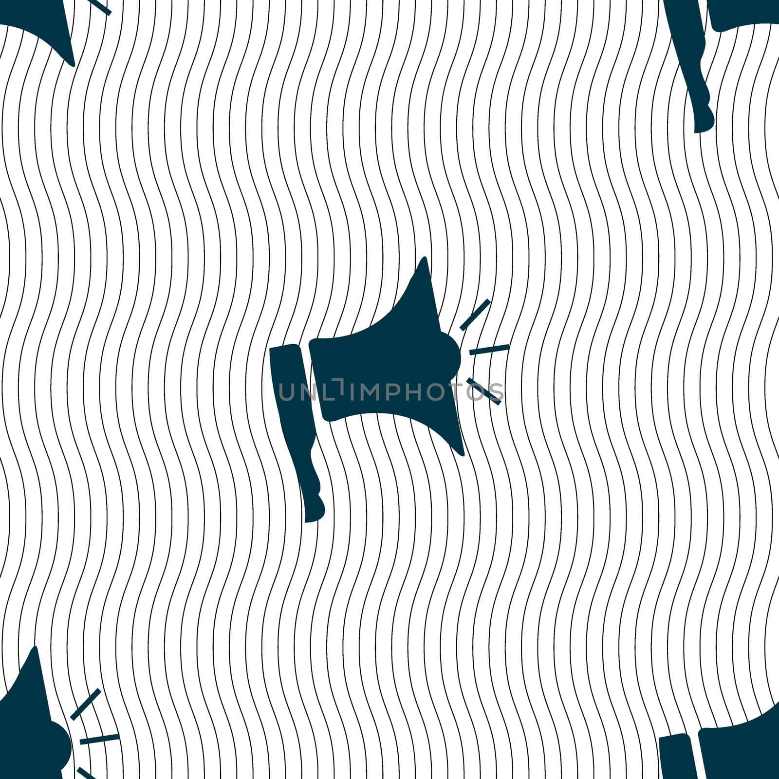 Megaphone soon icon. Loudspeaker symbol. Seamless pattern with geometric texture. illustration