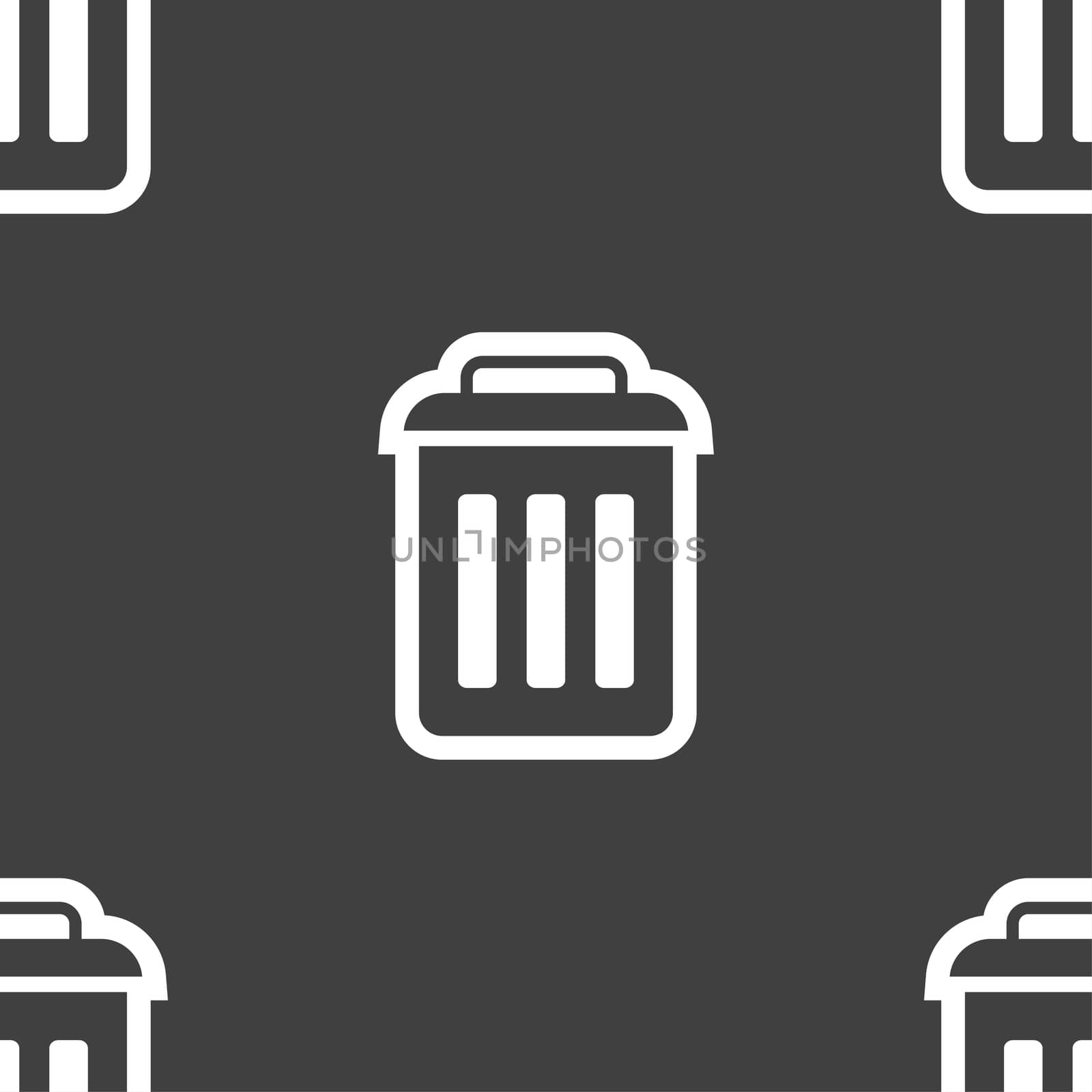 the trash icon sign. Seamless pattern on a gray background. illustration