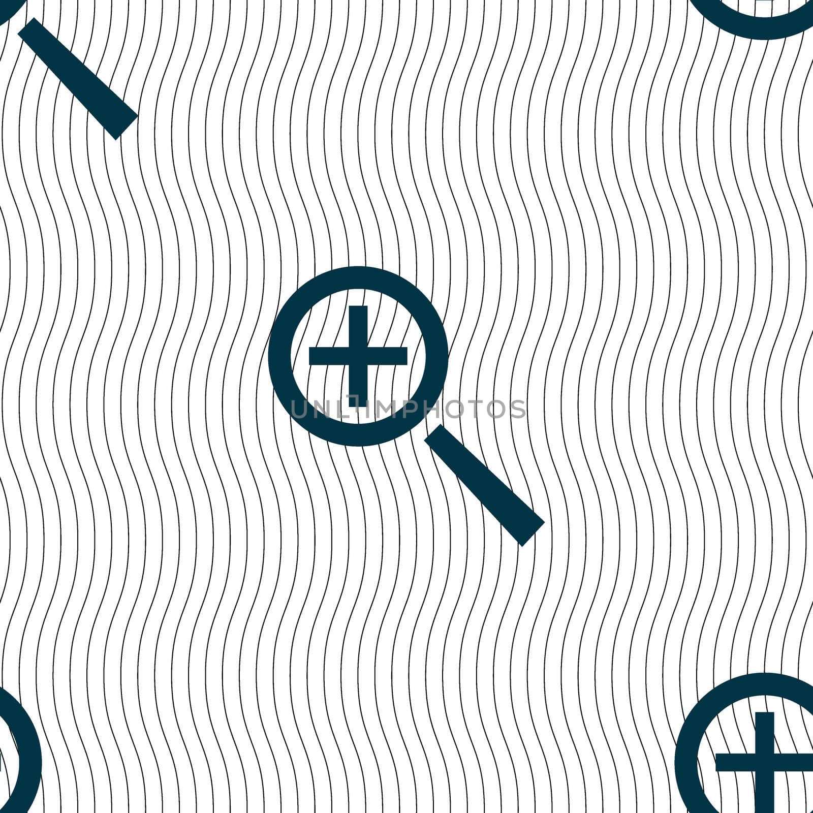 Magnifier glass, Zoom tool icon sign. Seamless pattern with geometric texture.  by serhii_lohvyniuk