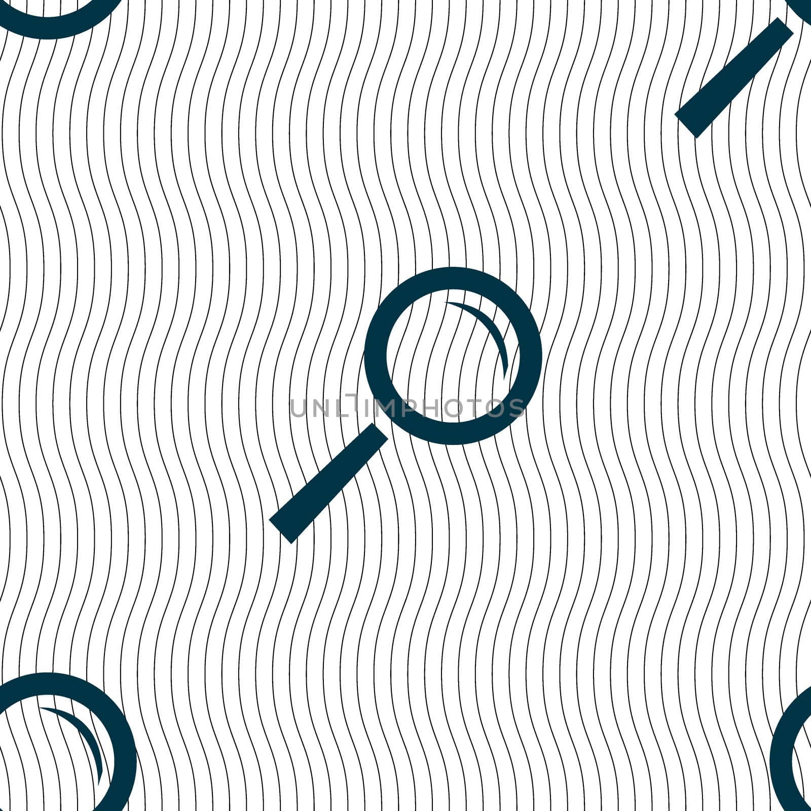 Magnifier glass sign icon. Zoom tool button. Navigation search symbol. Seamless pattern with geometric texture. illustration