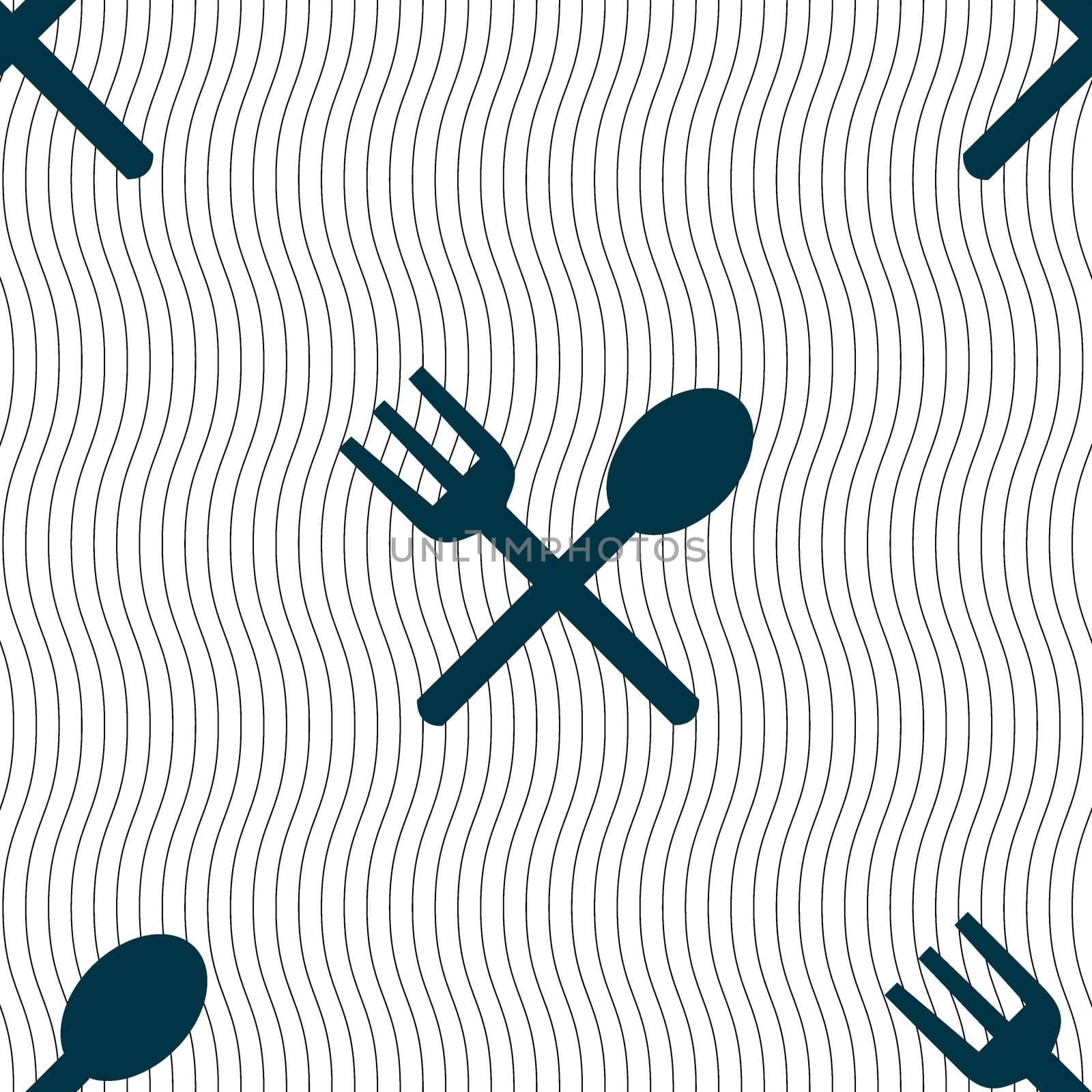 Fork and spoon crosswise, Cutlery, Eat icon sign. Seamless pattern with geometric texture.  by serhii_lohvyniuk