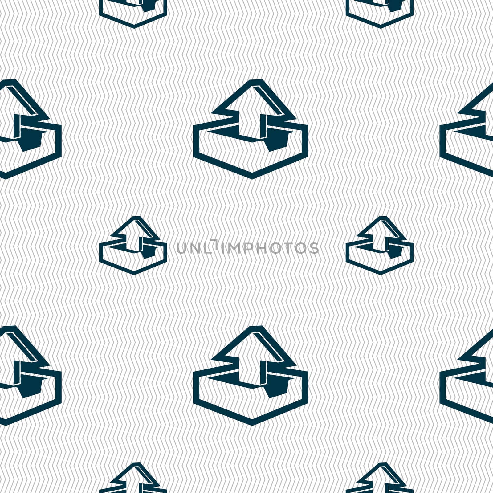 Upload icon sign. Seamless pattern with geometric texture. illustration