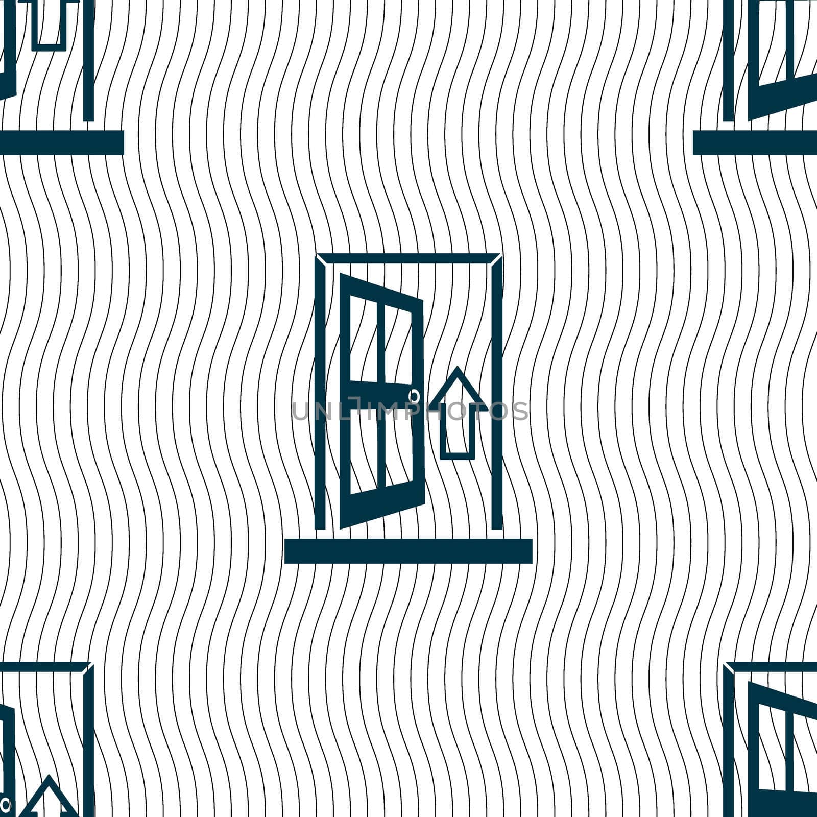 Door, Enter or exit icon sign. Seamless pattern with geometric texture. illustration