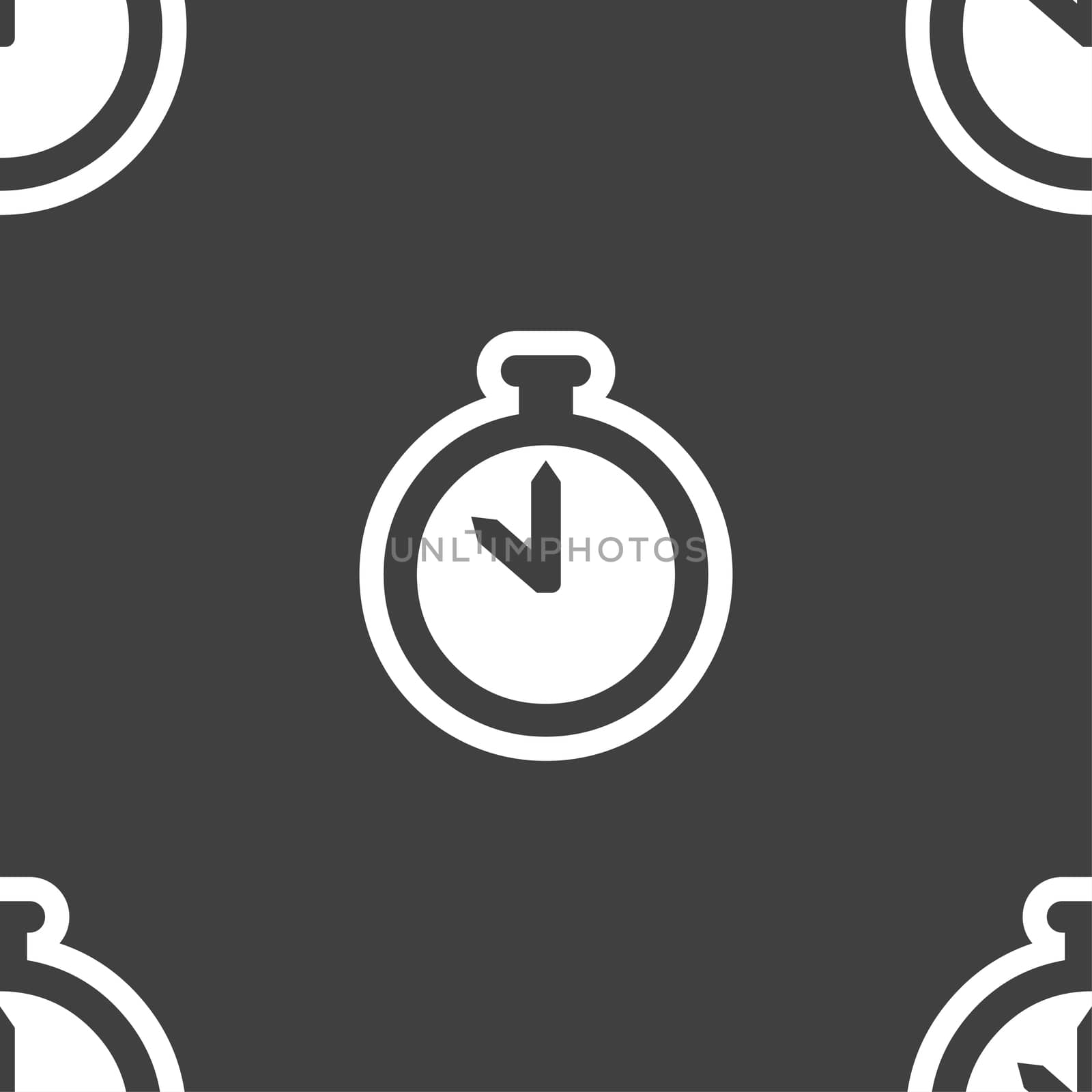 The stopwatch icon sign. Seamless pattern on a gray background. illustration