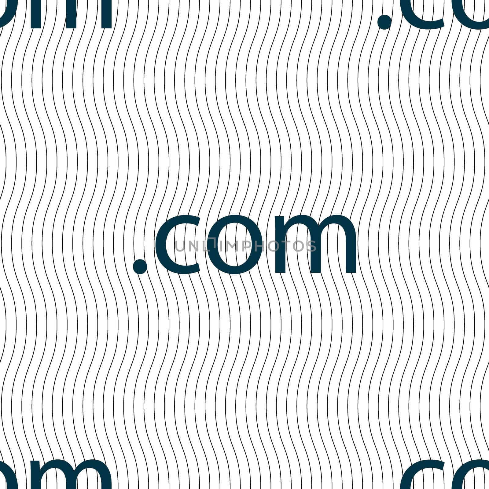 Domain COM sign icon. Top-level internet domain symbol. Seamless pattern with geometric texture. illustration