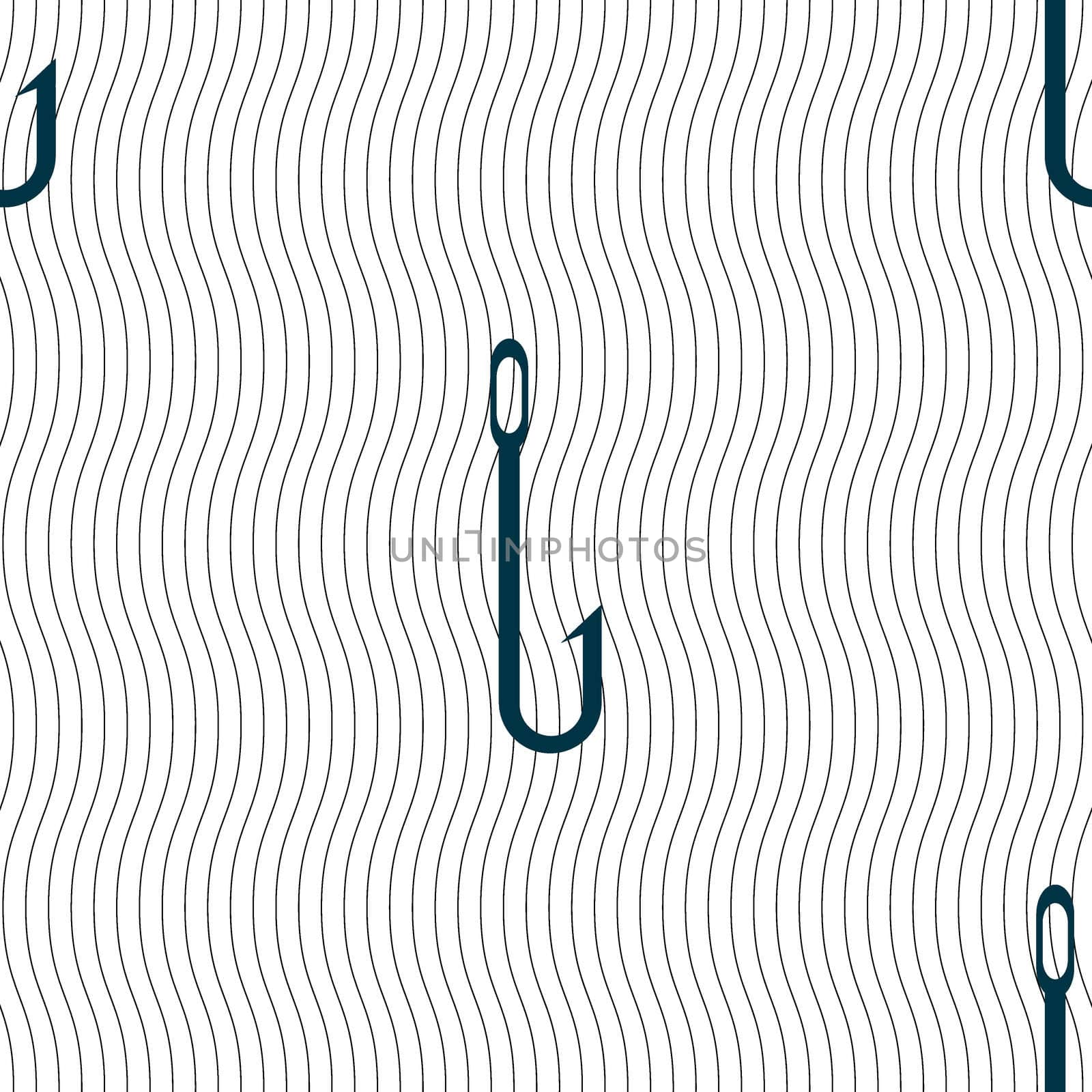 Fishing hook icon sign. Seamless pattern with geometric texture. illustration