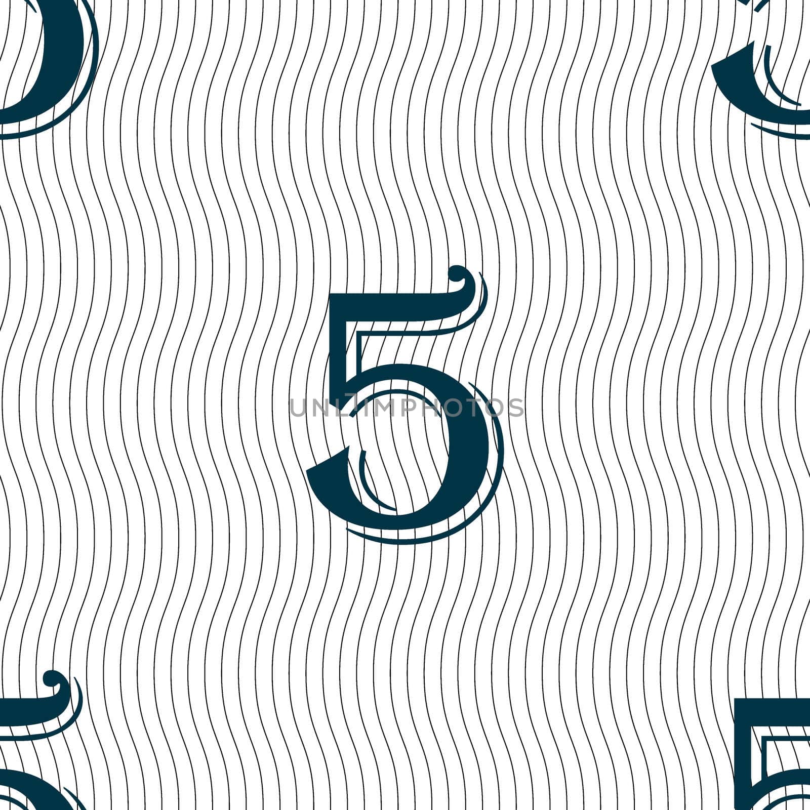 number five icon sign. Seamless pattern with geometric texture. illustration