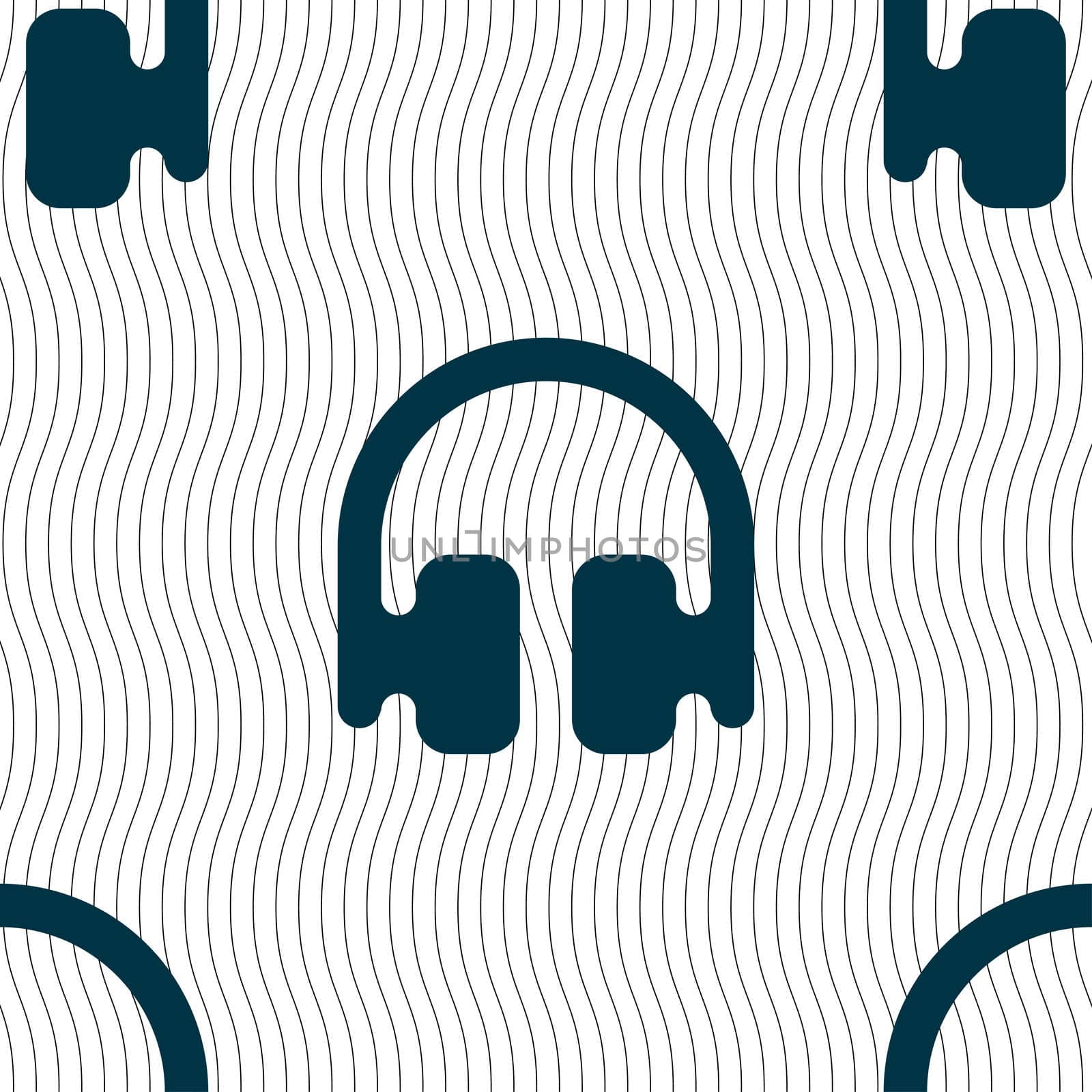 Headphones, Earphones icon sign. Seamless pattern with geometric texture. illustration