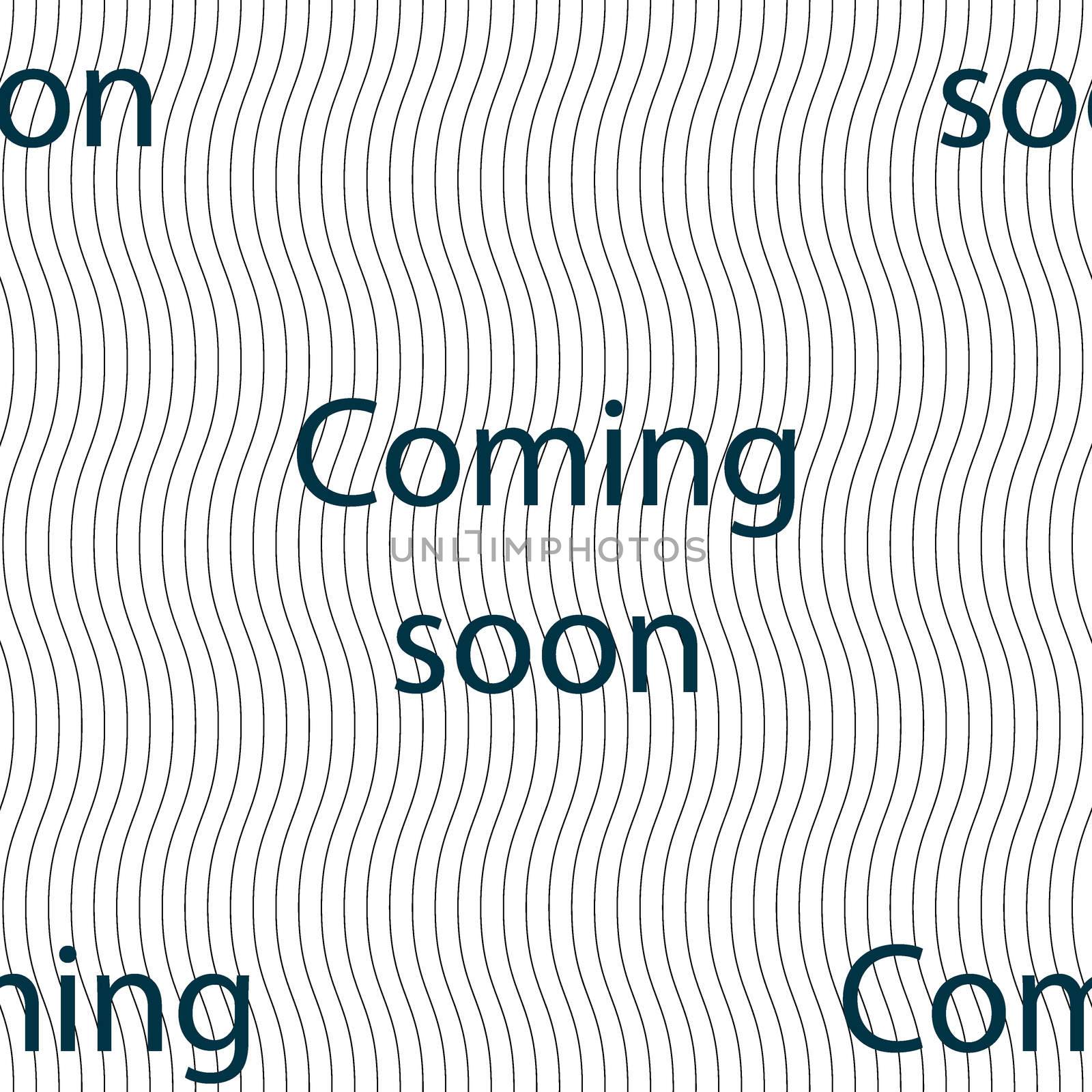 Coming soon sign icon. Promotion announcement symbol. Seamless pattern with geometric texture. illustration