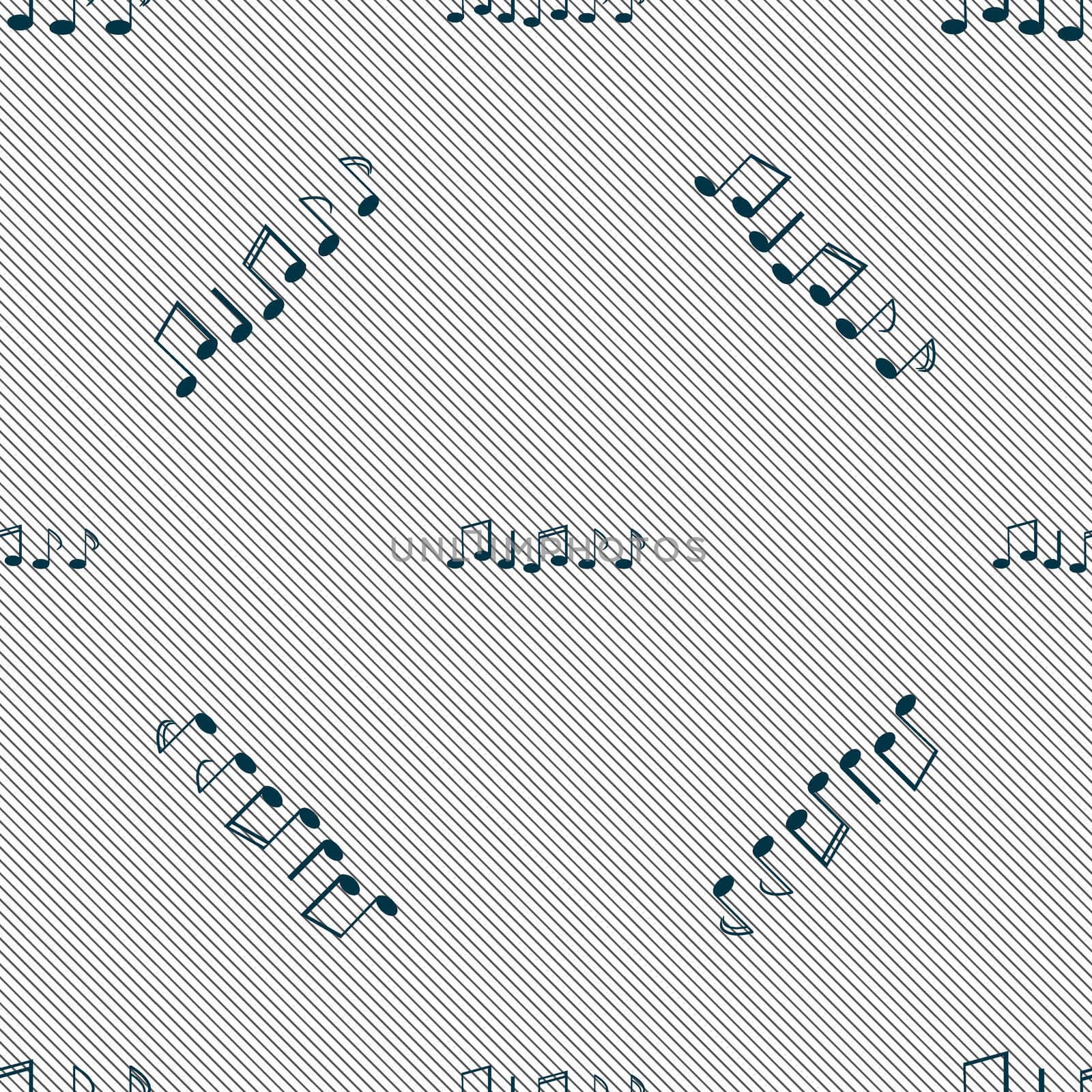 Music note sign icon. Musical symbol. Seamless pattern with geometric texture. illustration