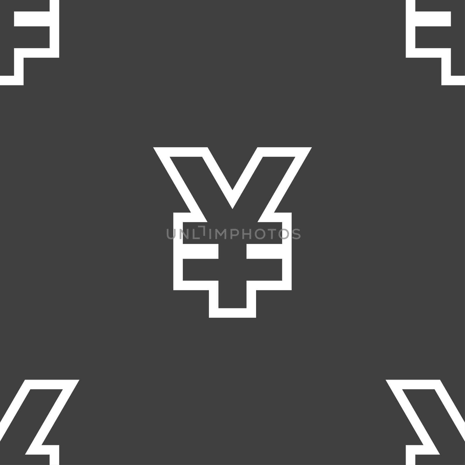 Yen JPY icon sign. Seamless pattern on a gray background. illustration