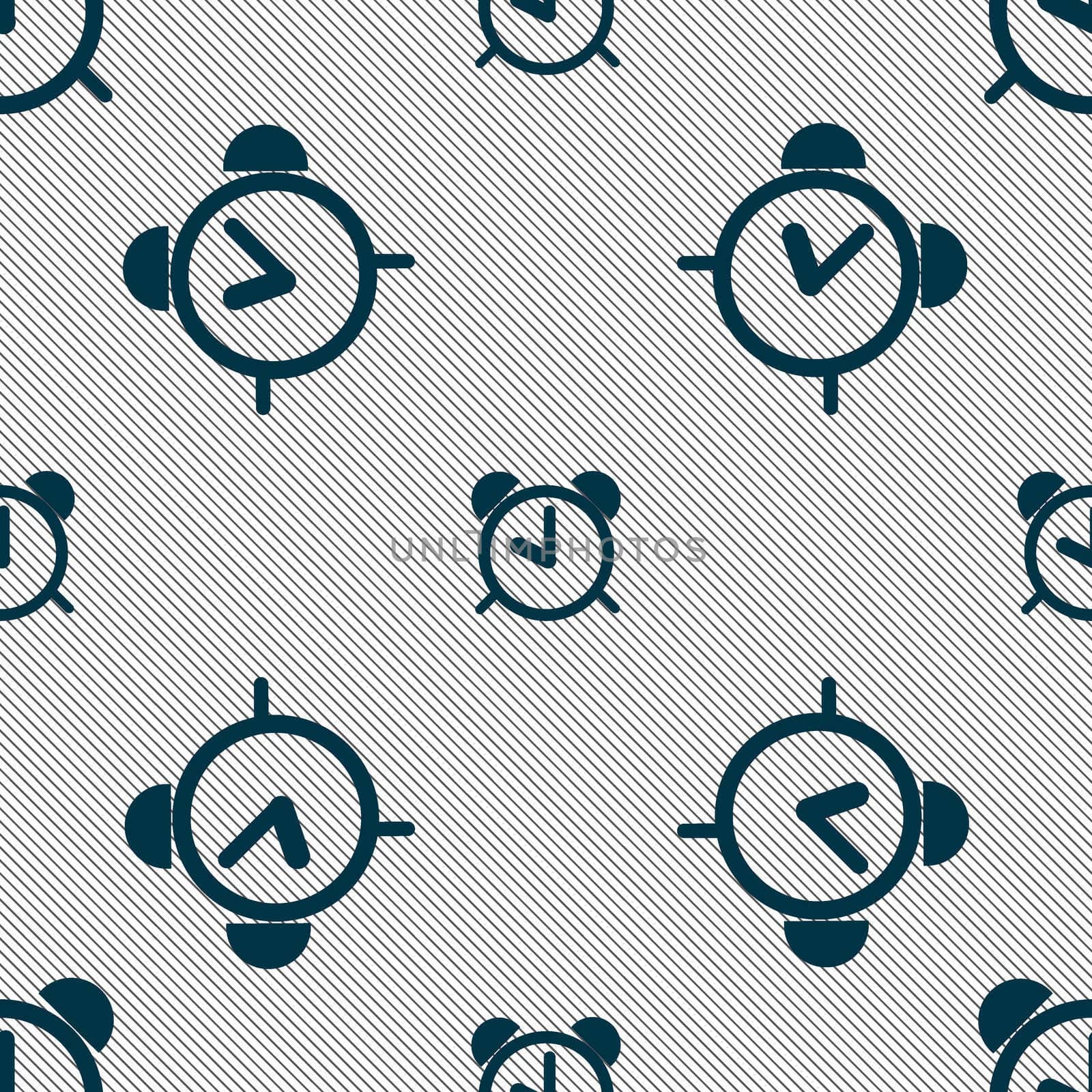 Alarm clock sign icon. Wake up alarm symbol. Seamless pattern with geometric texture.  by serhii_lohvyniuk