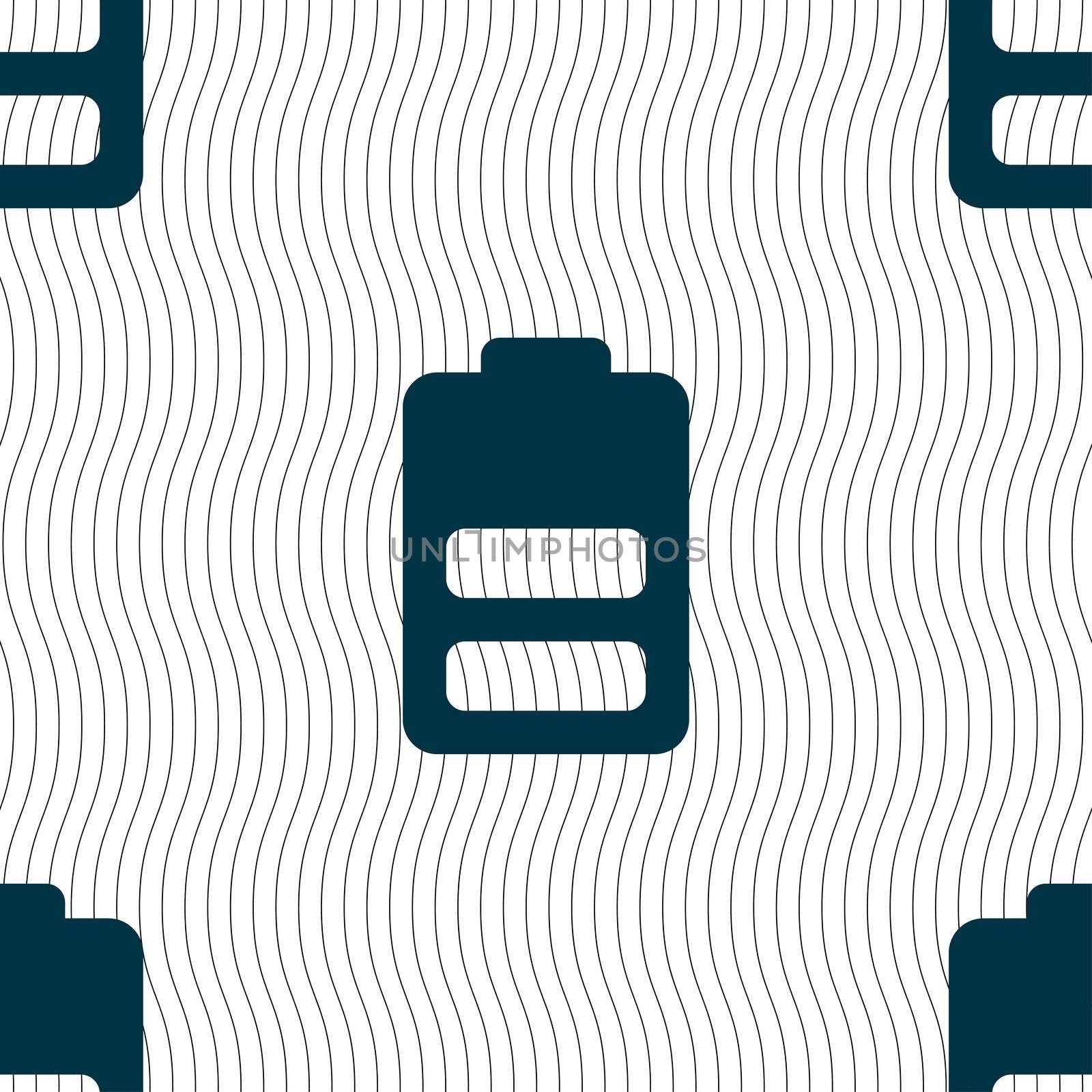 Battery half level, Low electricity icon sign. Seamless pattern with geometric texture. illustration