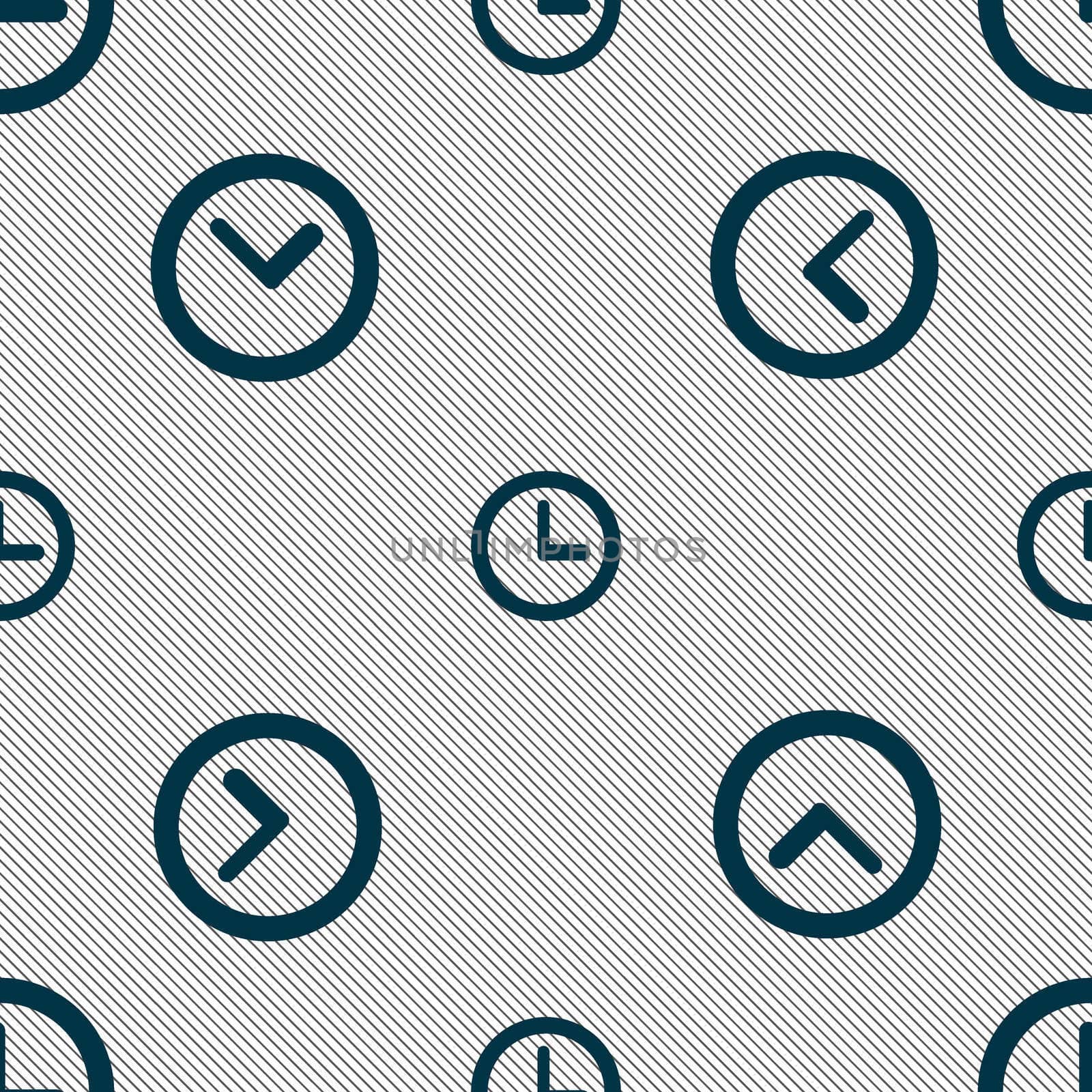 Clock sign icon. Mechanical clock symbol. Seamless pattern with geometric texture. illustration