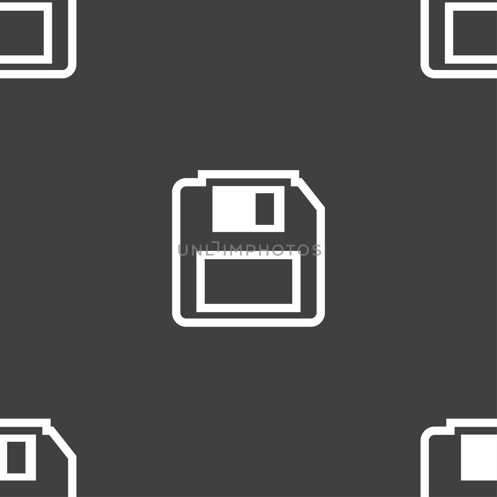 floppy disk icon sign. Seamless pattern on a gray background. illustration