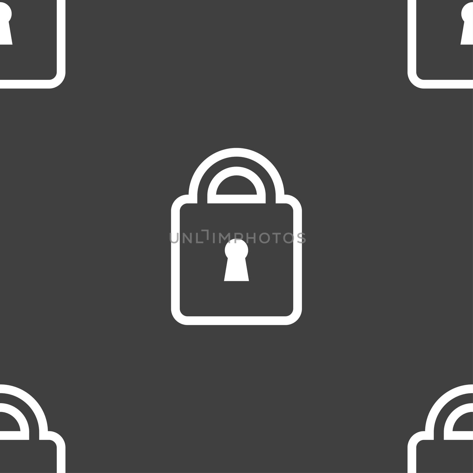 Lock icon sign. Seamless pattern on a gray background. illustration