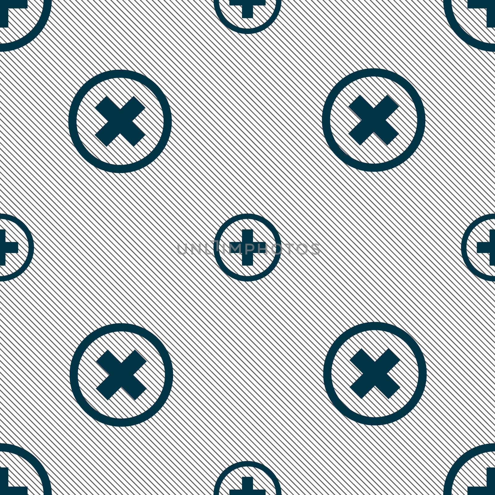 Plus sign icon. Positive symbol. Zoom in. Seamless pattern with geometric texture.  by serhii_lohvyniuk