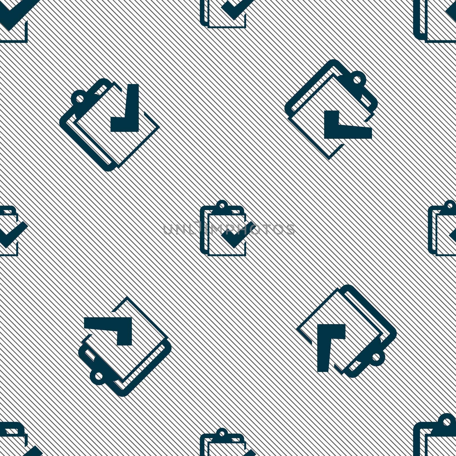 Edit document sign icon. Seamless pattern with geometric texture. illustration