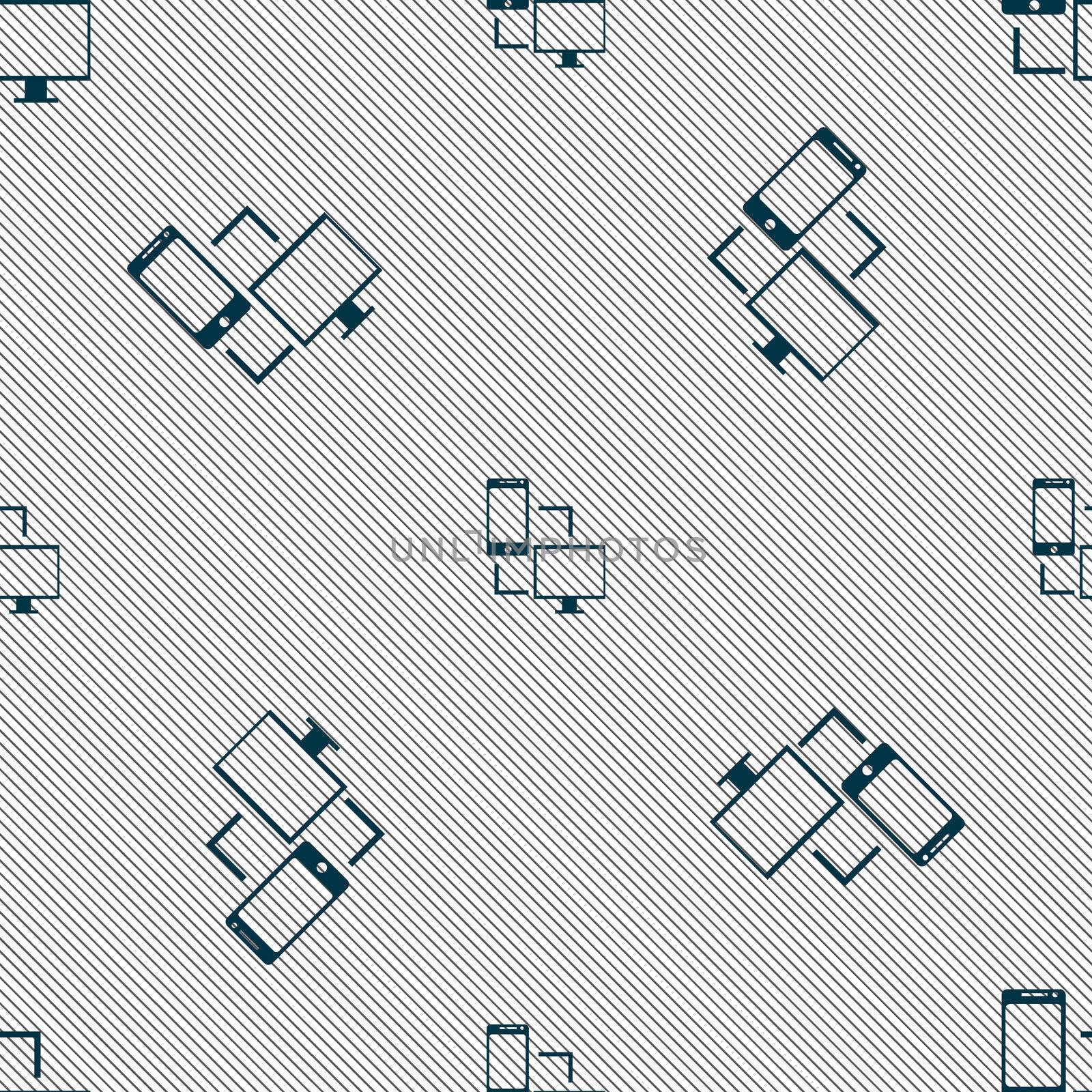 Synchronization sign icon. communicators sync symbol. Data exchange. Seamless pattern with geometric texture.  by serhii_lohvyniuk