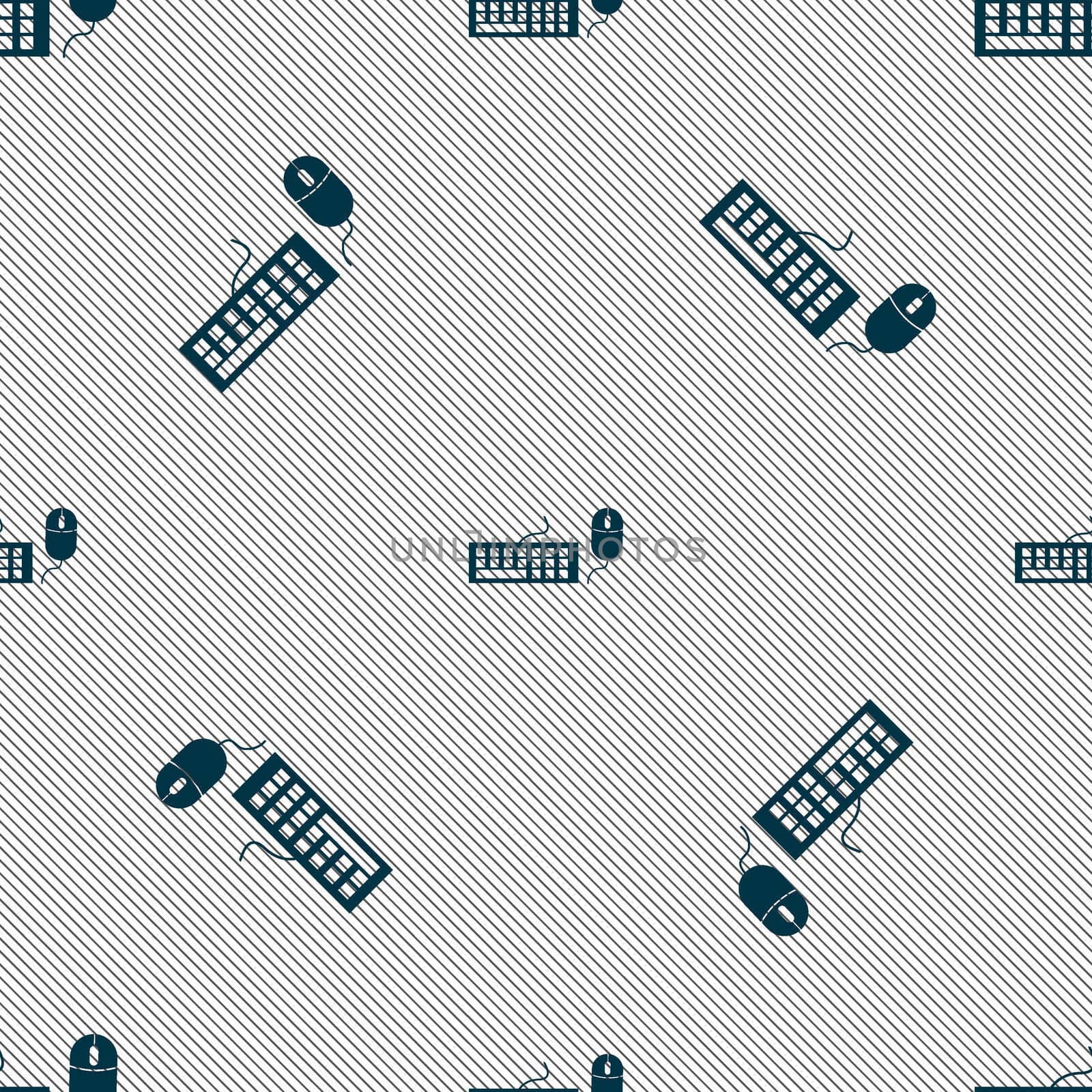 Computer keyboard and mouse Icon. Seamless pattern with geometric texture. illustration