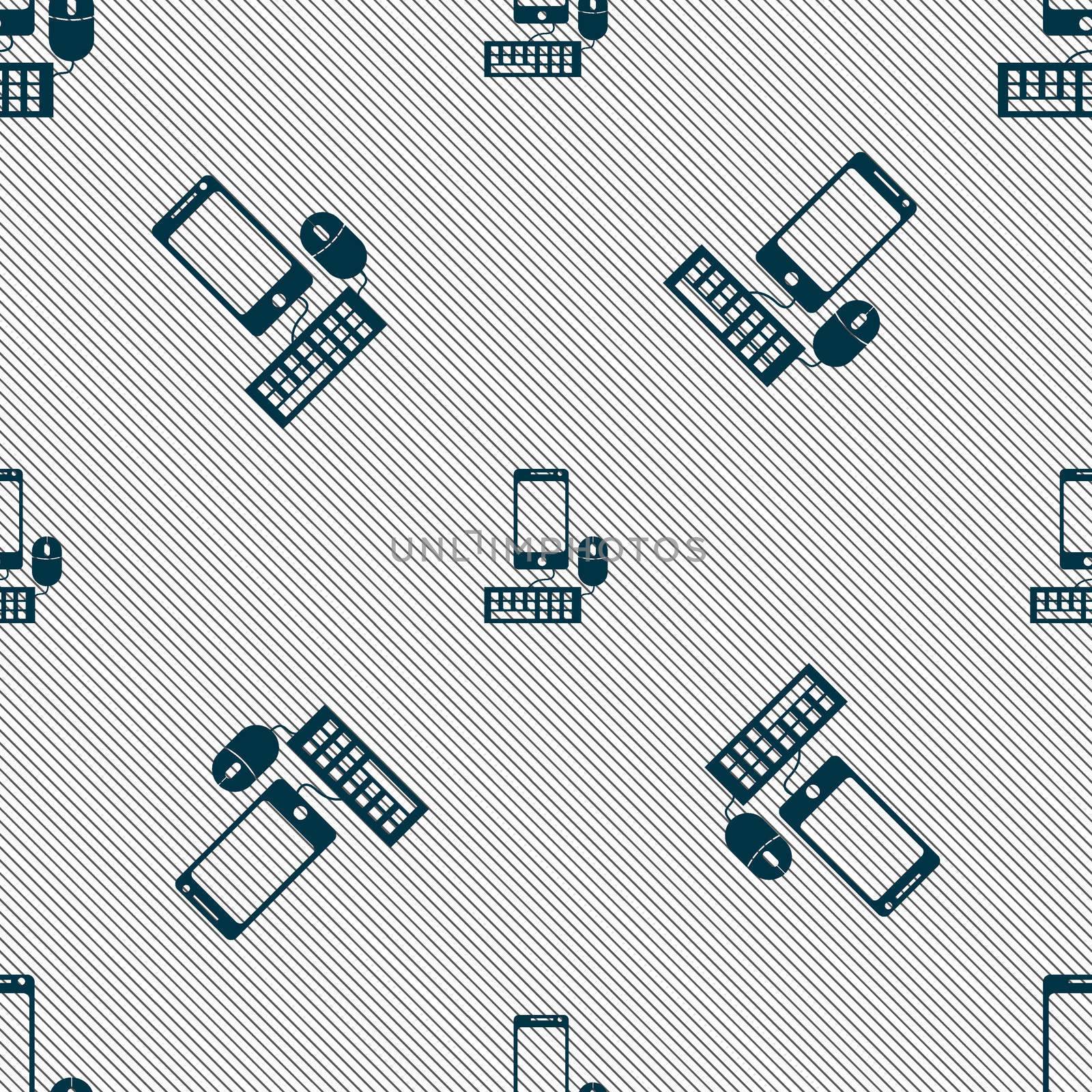 smartphone widescreen monitor, keyboard, mouse sign icon. Seamless pattern with geometric texture.  by serhii_lohvyniuk