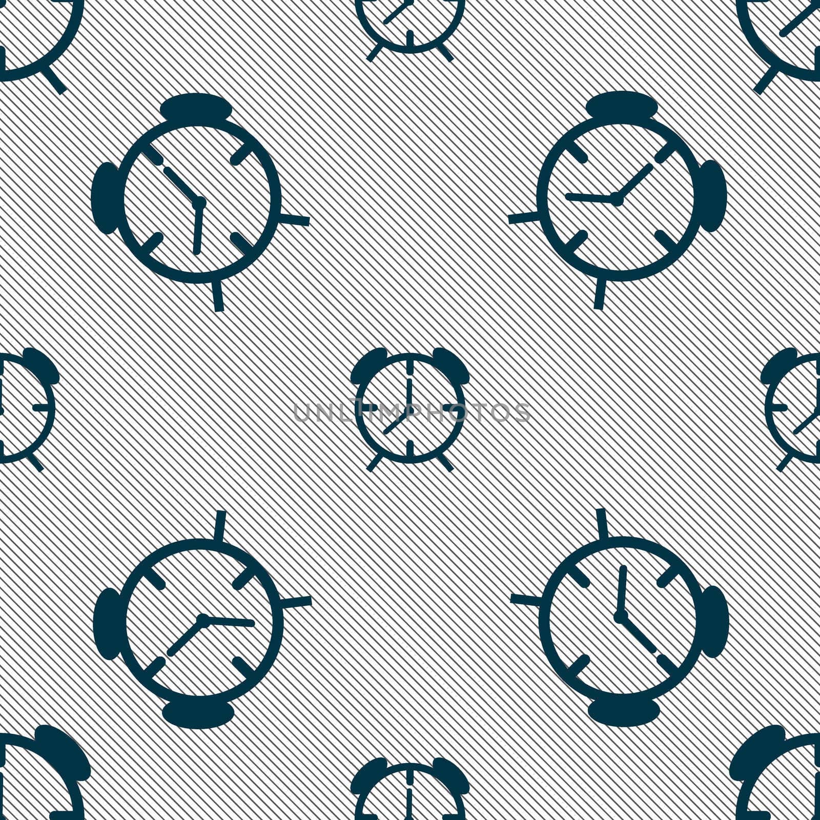 Alarm clock sign icon. Wake up alarm symbol. Seamless pattern with geometric texture. illustration