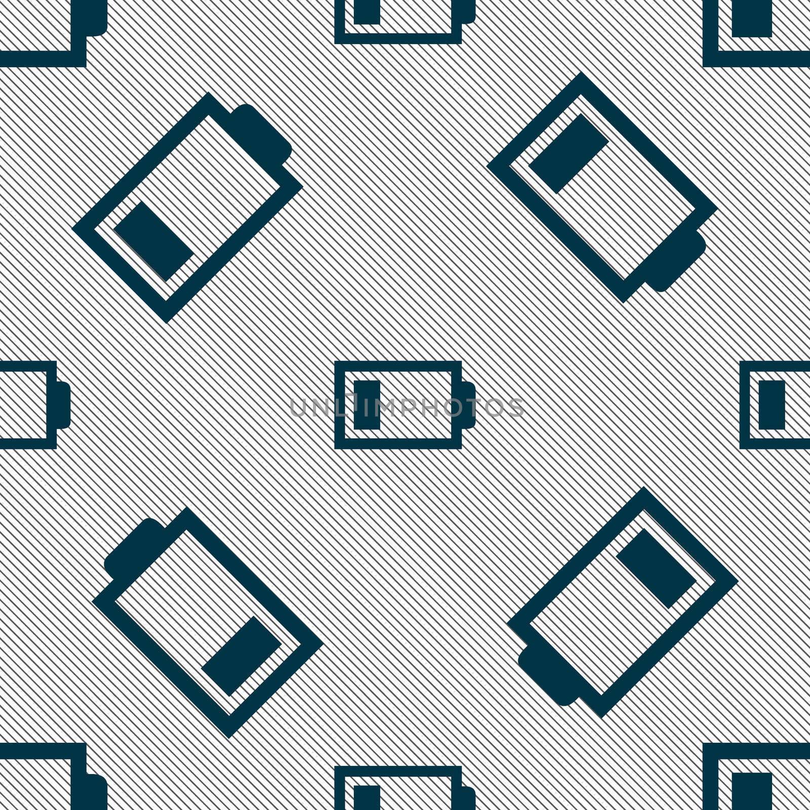Battery low level sign icon. Electricity symbol. Seamless pattern with geometric texture.  by serhii_lohvyniuk
