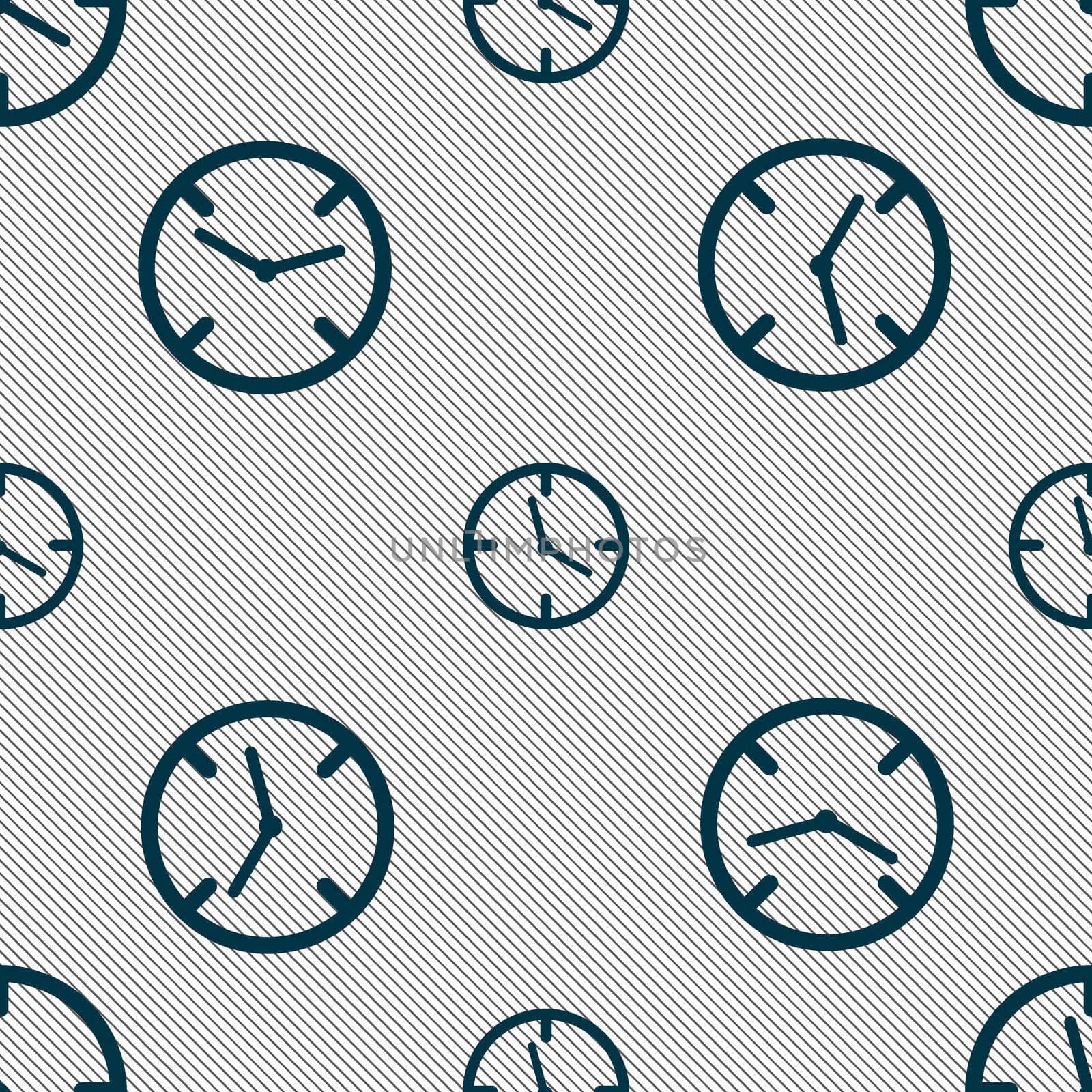 Clock time sign icon. Mechanical watch symbol. Seamless pattern with geometric texture.  by serhii_lohvyniuk