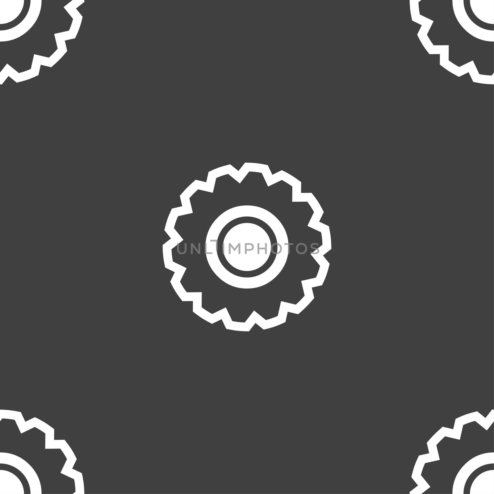 cogwheel icon sign. Seamless pattern on a gray background.  by serhii_lohvyniuk