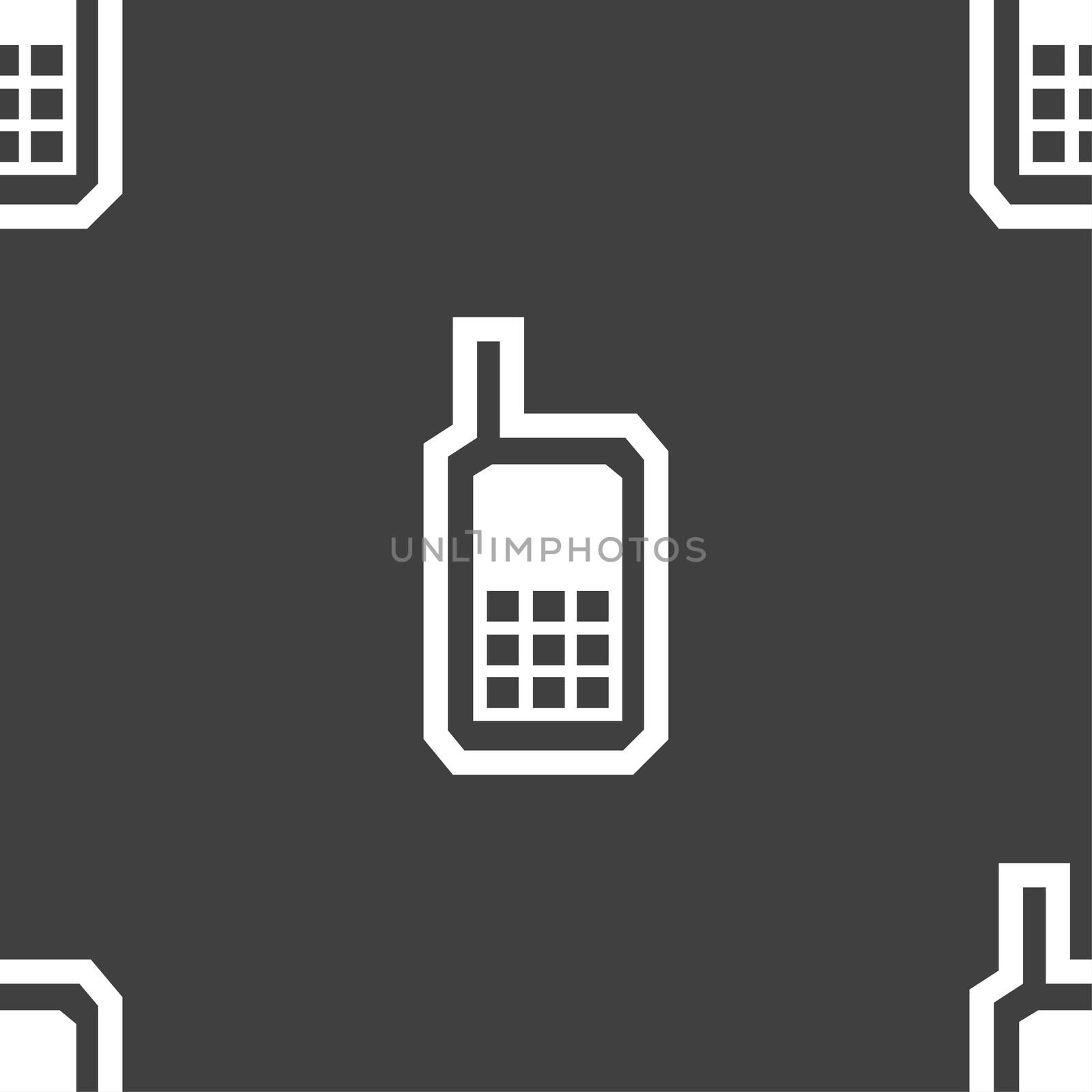 Mobile phone icon sign. Seamless pattern on a gray background. illustration