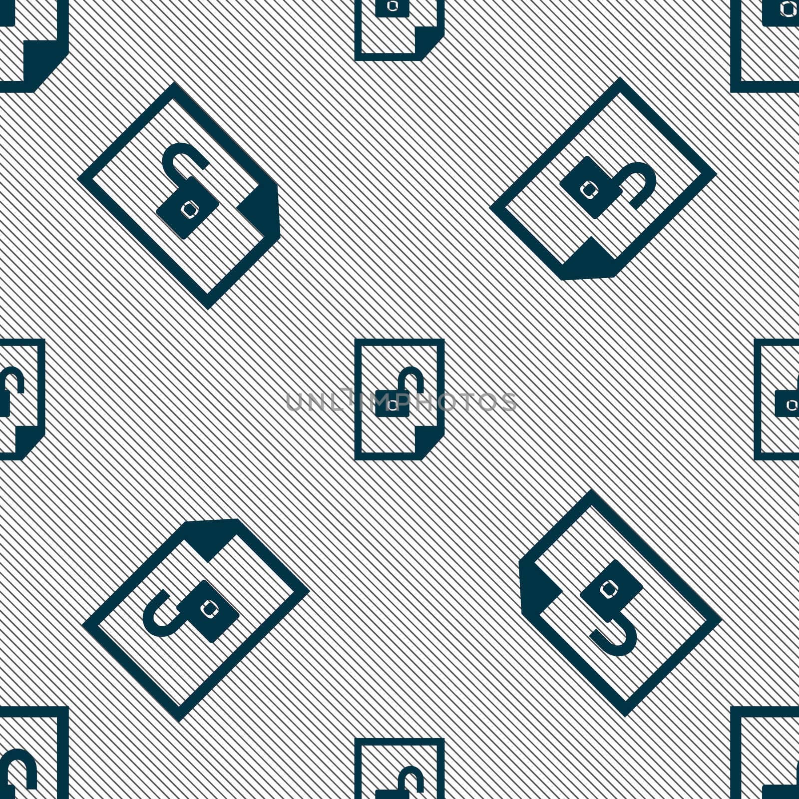 File unlocked icon sign. Seamless pattern with geometric texture. illustration