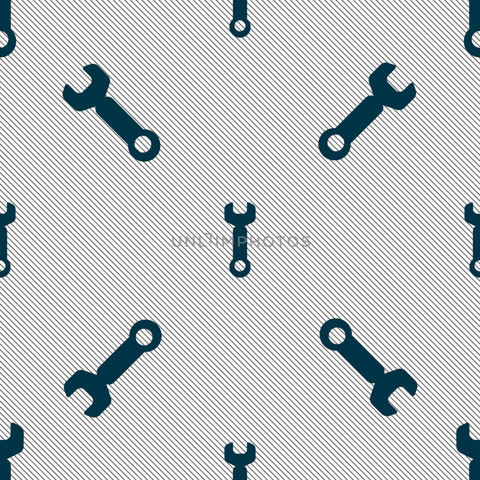 Wrench key sign icon. Service tool symbol. Seamless pattern with geometric texture. illustration