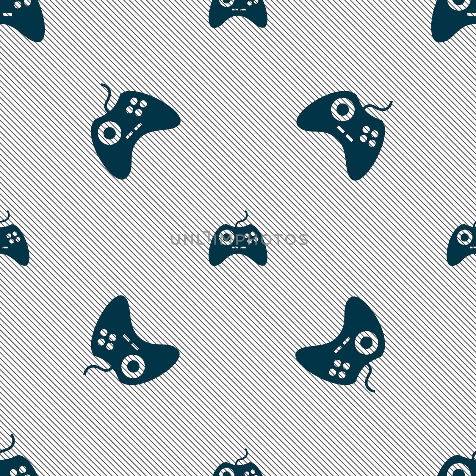 Joystick sign icon. Video game symbol. Seamless pattern with geometric texture. illustration