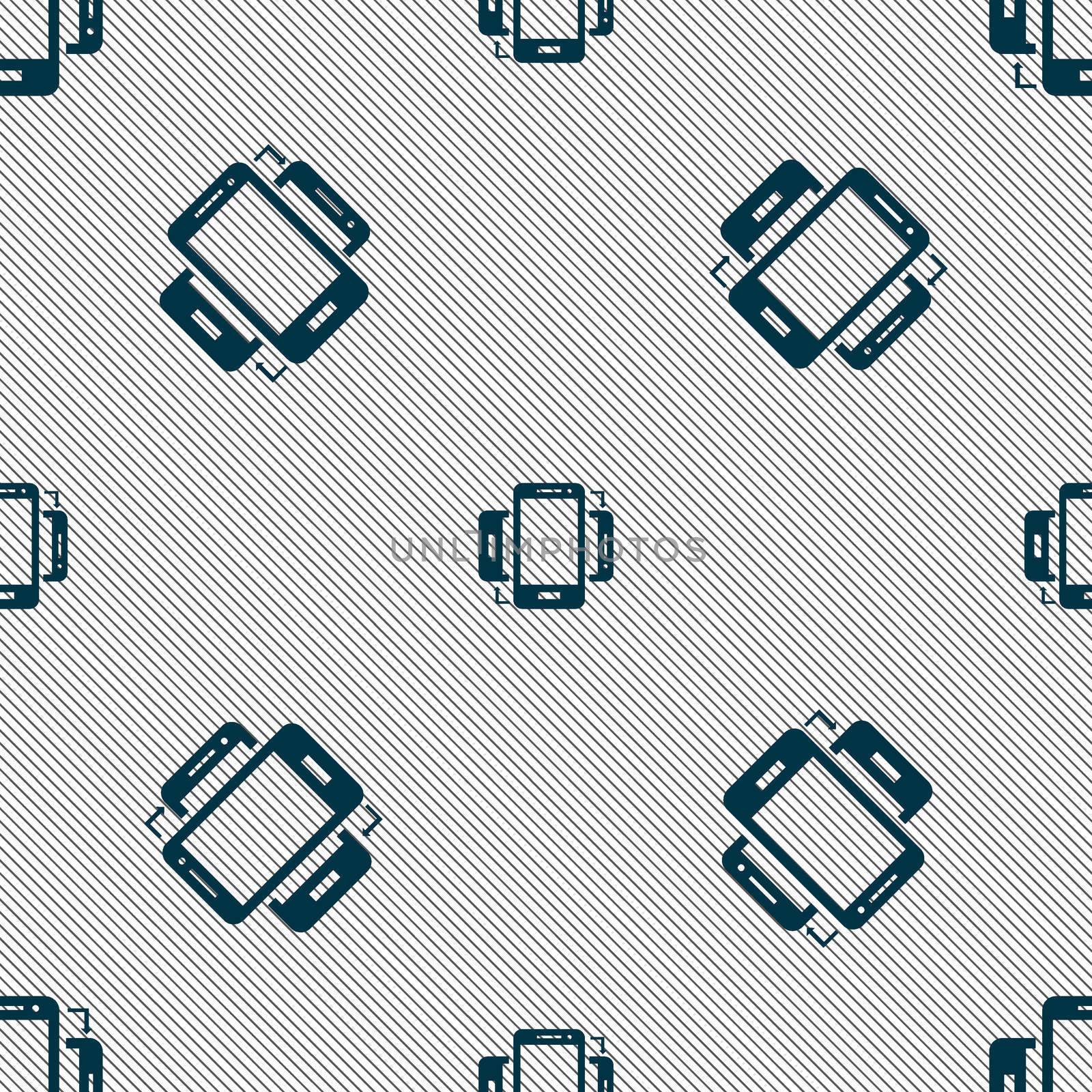 Synchronization sign icon. smartphones sync symbol. Data exchange. Seamless pattern with geometric texture. illustration