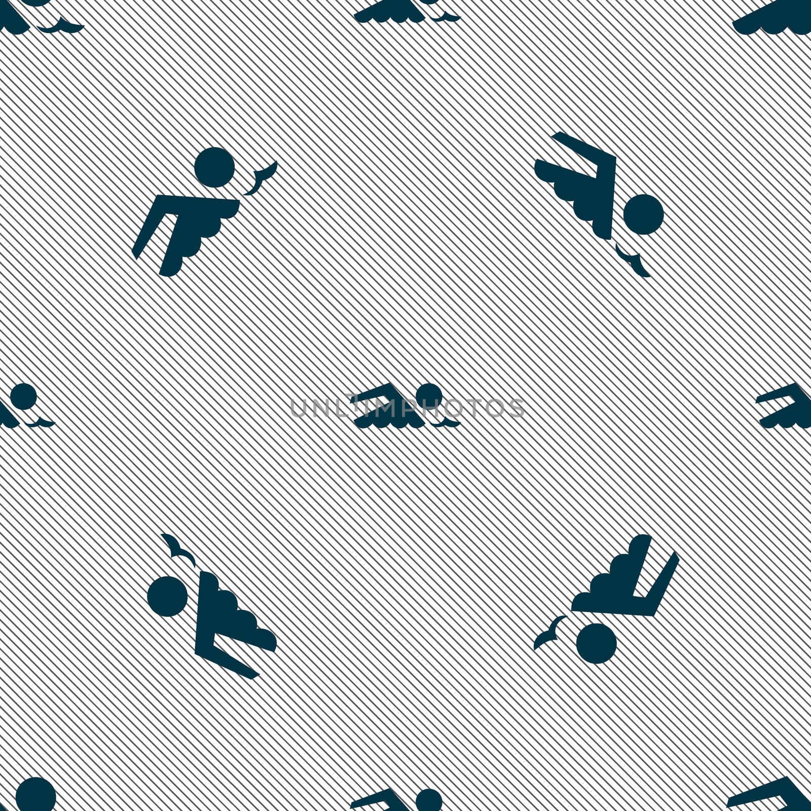 Swimming sign icon. Pool swim symbol. Sea wave. Seamless pattern with geometric texture. illustration